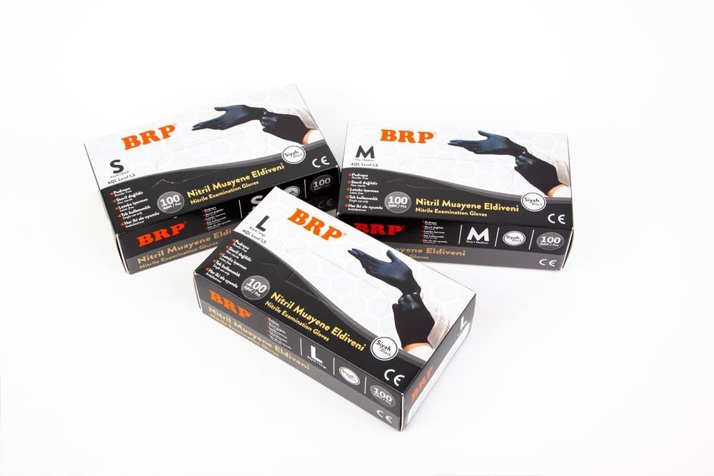 Brp Siyah Nitril Pudrasız Muayene Eldiveni Medıum