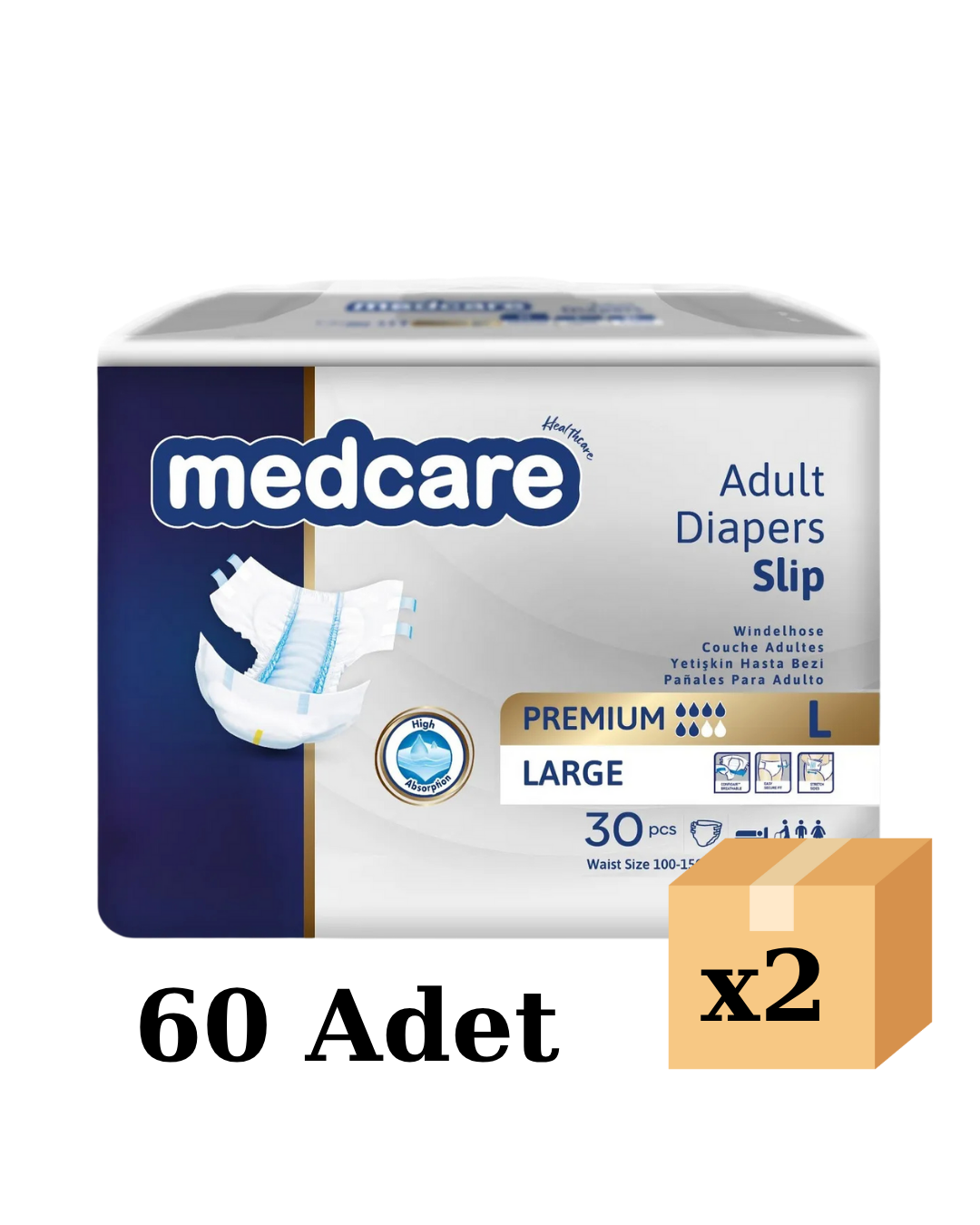 Medcare Belbantlı Premium Hasta Bezi Bağlamalı  Large 60'lı
