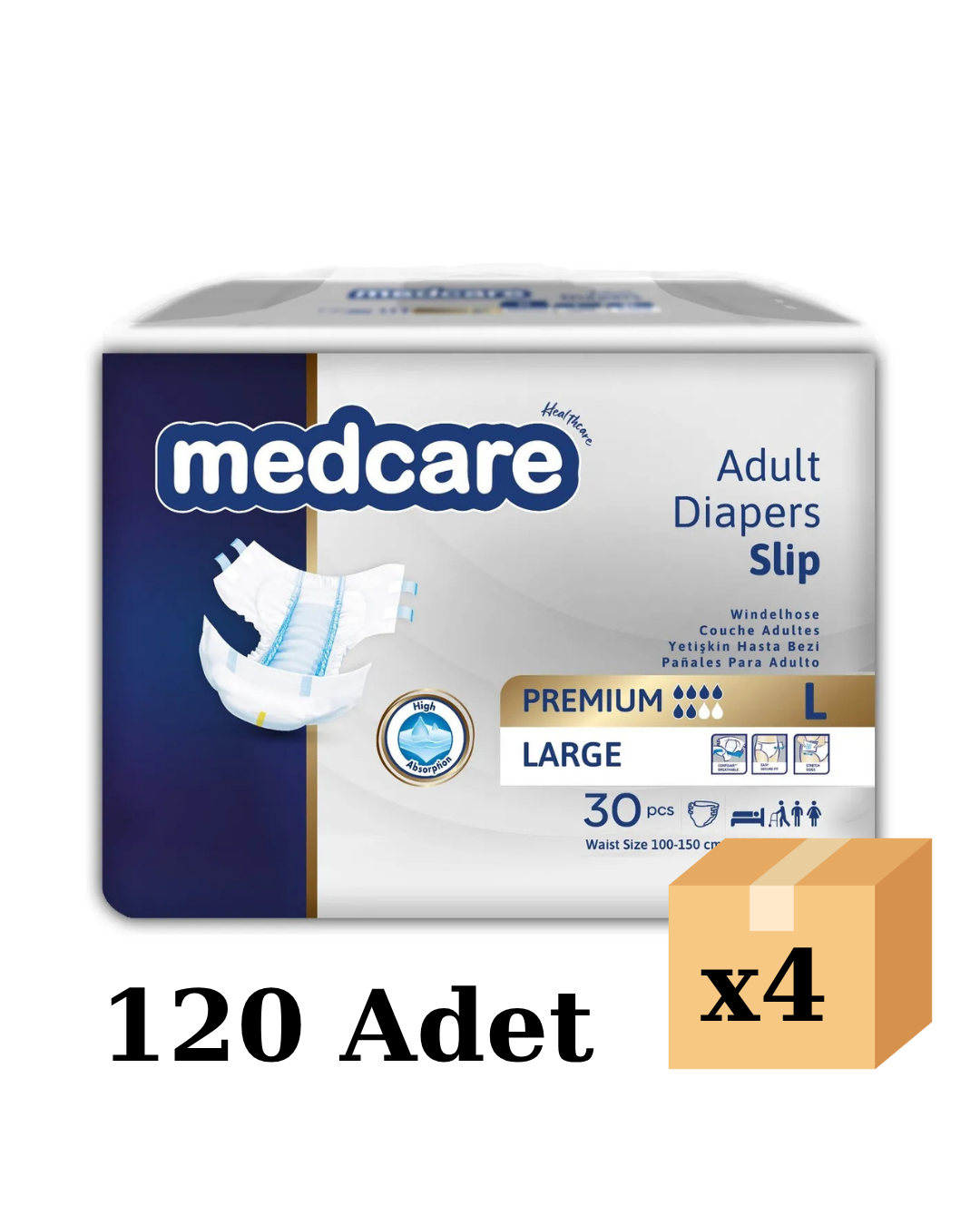 Medcare Belbantlı Premium Hasta Bezi Bağlamalı  Large 120'li