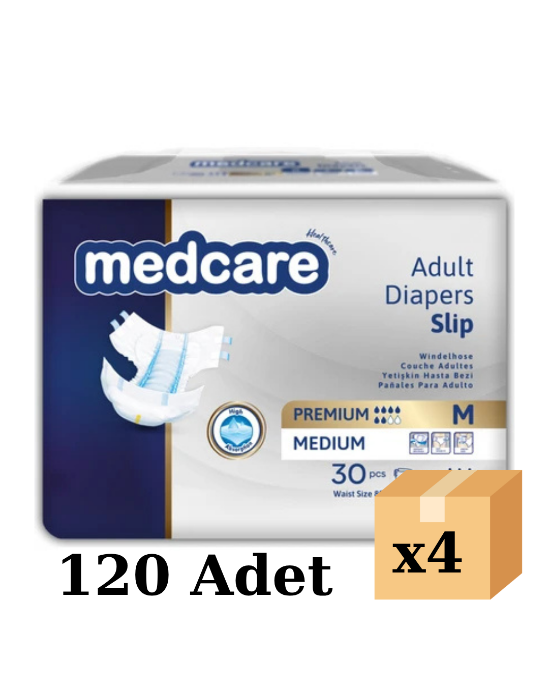 Medcare Belbantlı Premium Hasta Bezi Bağlamalı  Medium 120'li
