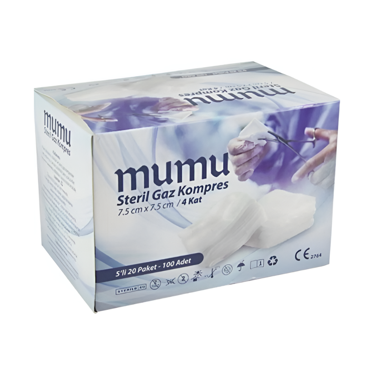 Mumu 7,5 cm X 7,5 cm 4 Kat Steril Gaz Kompres 100 Adet