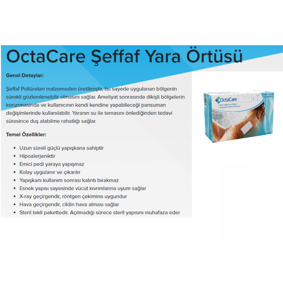 OctaCare Şeffaf Yara Örtüsü 9cmx30cm (Sezaryen Bandı )25  Adet 