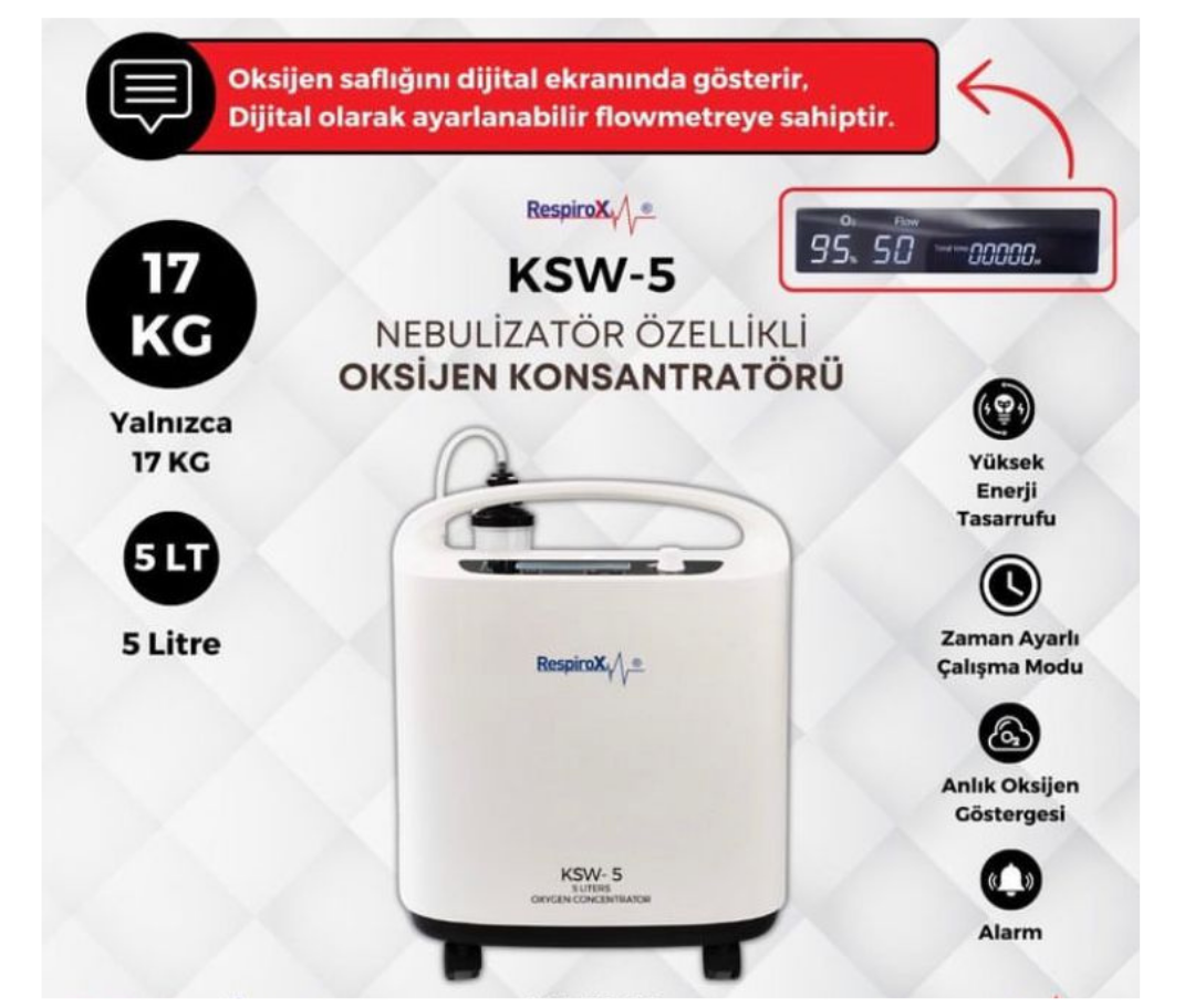 Respirox KSW-5 Nebulizatörlü Oksijen Konsantratörü 