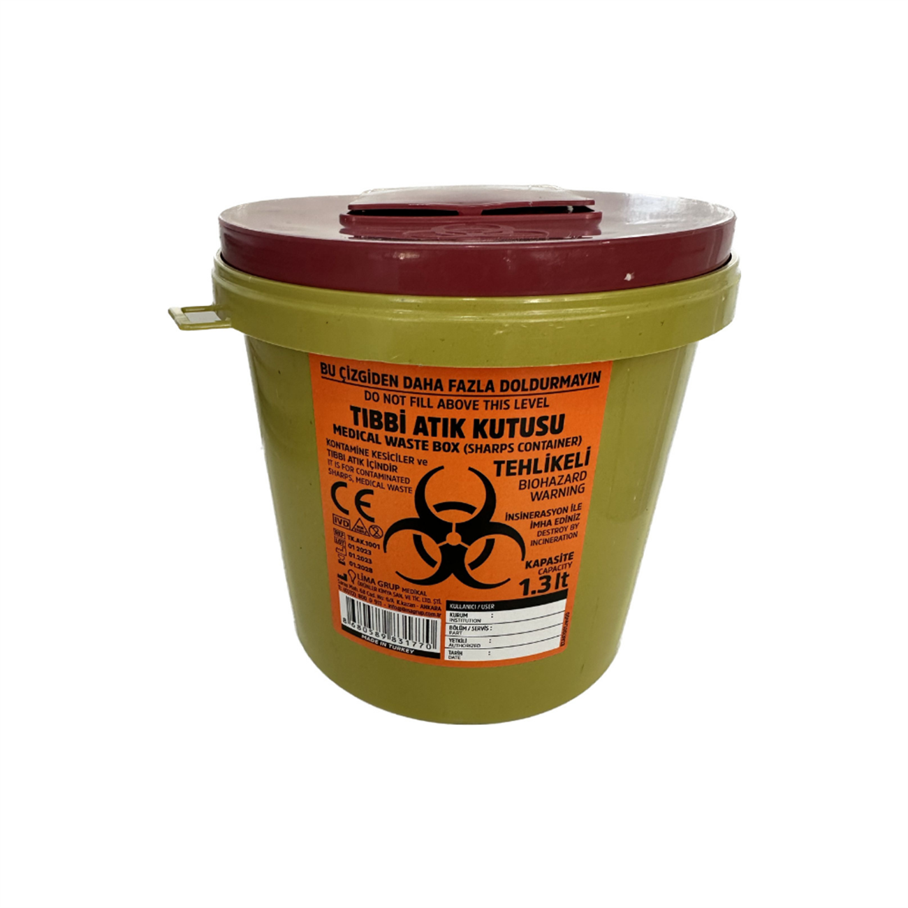 Tıbbi Atık Kutusu (Kovası) 1,3 LT