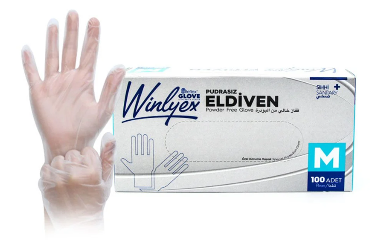 Winlyex Pudrasız Vinil Eldiven 100'lü MEDİUM