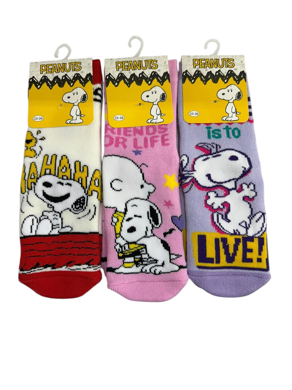 3'Lü PEANUTS Figürlü Tabanı Kaydırmaz Çocuk Havlu Çorap