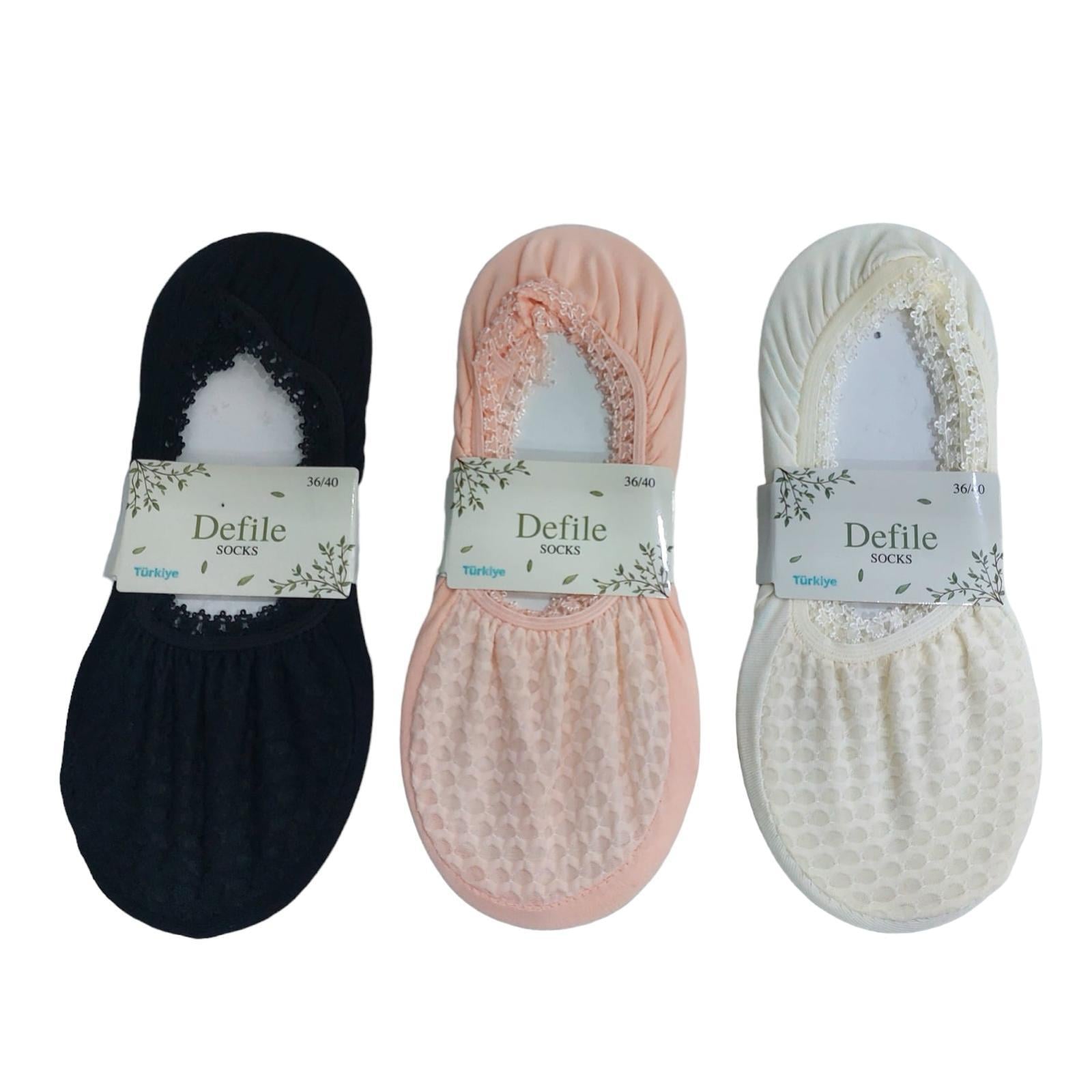 3'LÜ SET DESENLİ DANTEL KADIN BABET ÇORAP