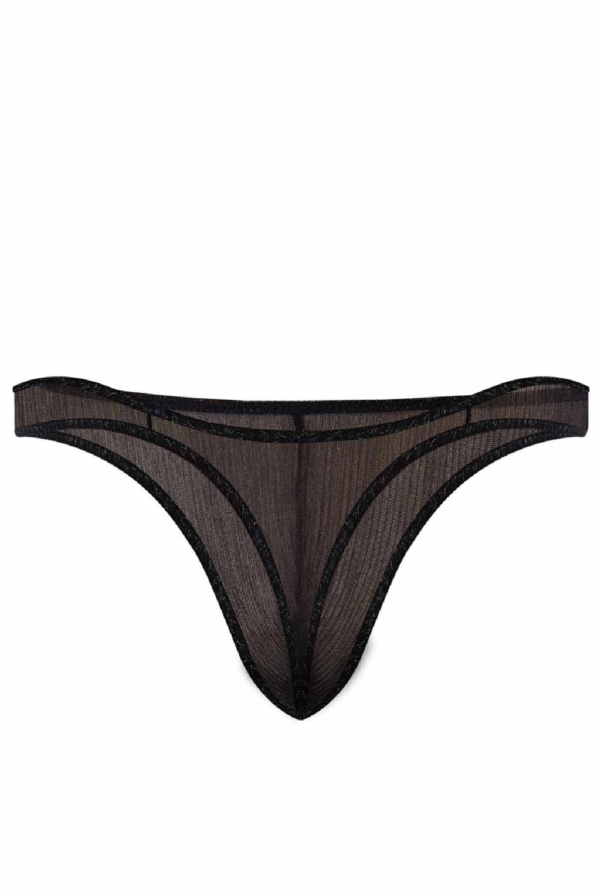 Doreanse Erkek Polyester Siyah Parlak Transparan Tanga String 1302
