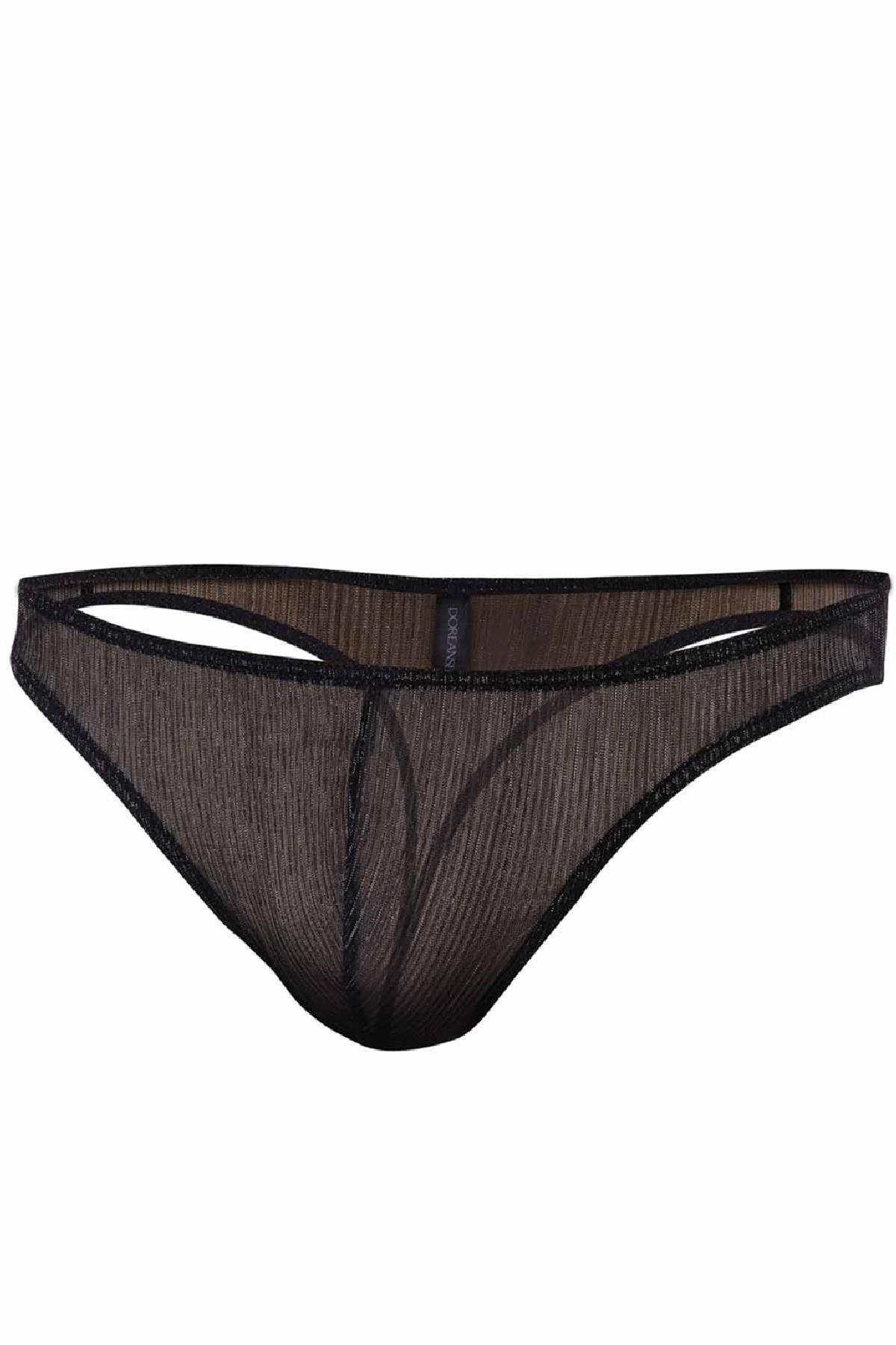 Doreanse Erkek Polyester Siyah Parlak Transparan Tanga String 1302