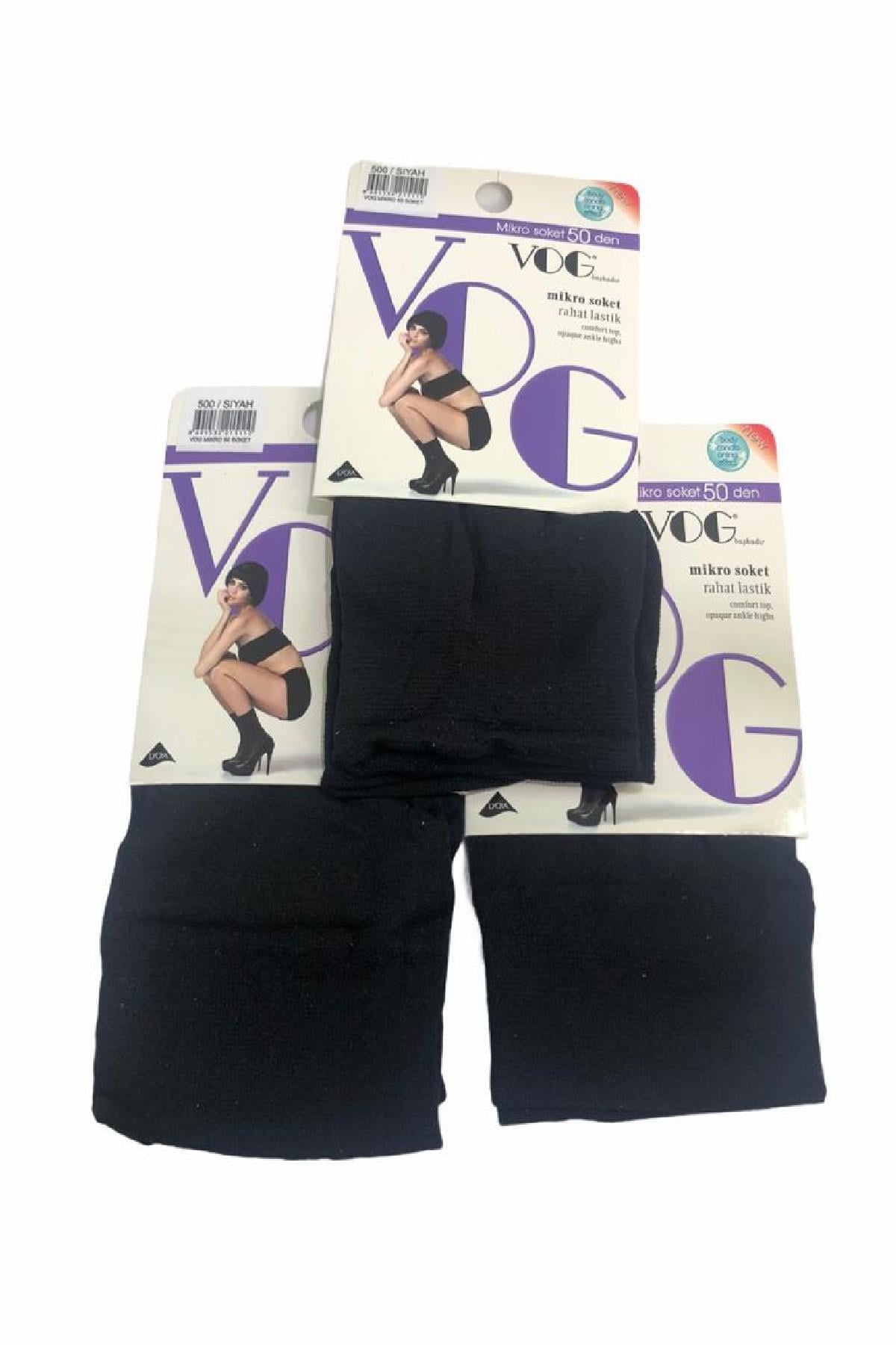 Vog 3'lü Orta Kalın Micro Fiber Siyah Soket Çorap