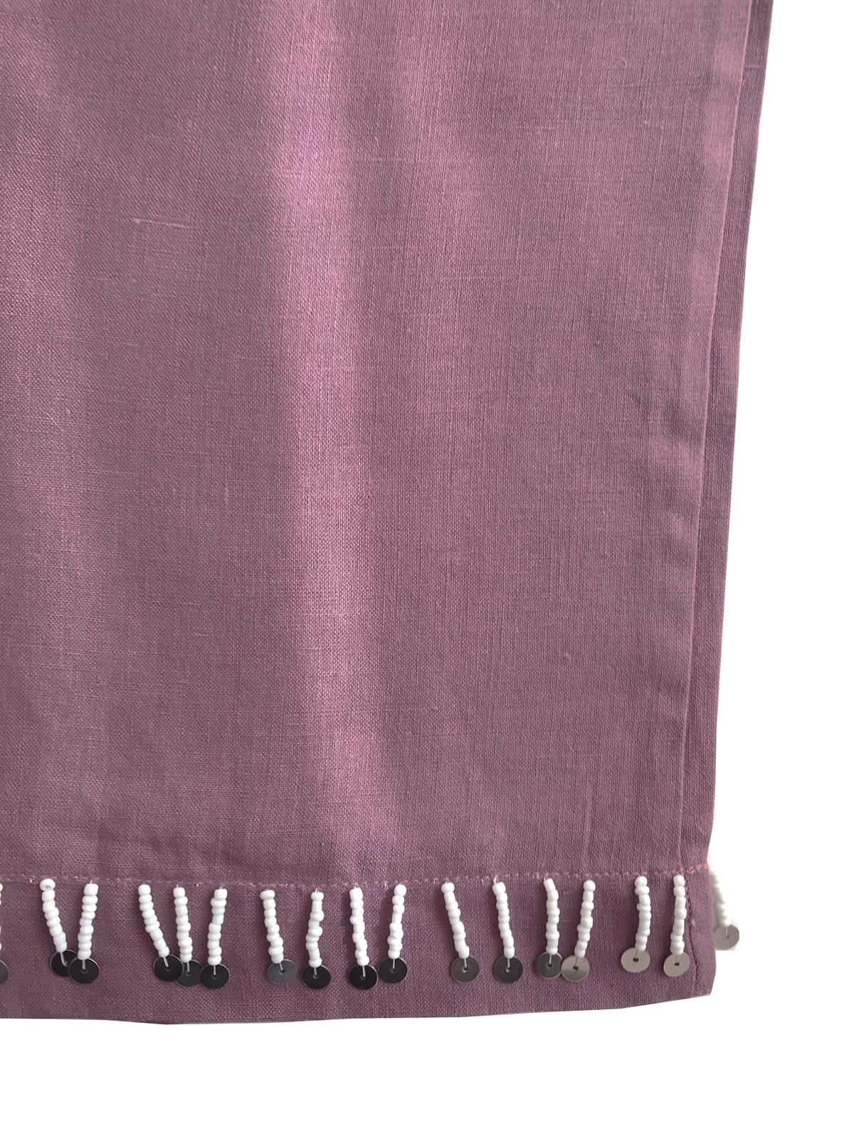 Mürdüm Boncuk Detaylı Keten Pantolon