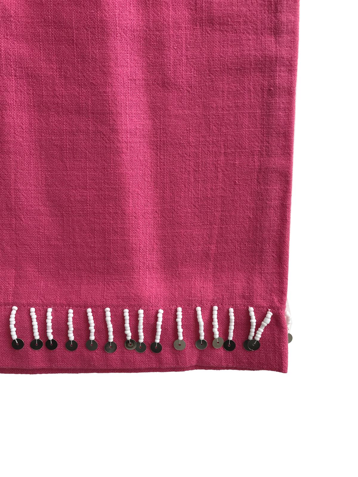 Pembe Boncuk Detaylı Keten Pantolon