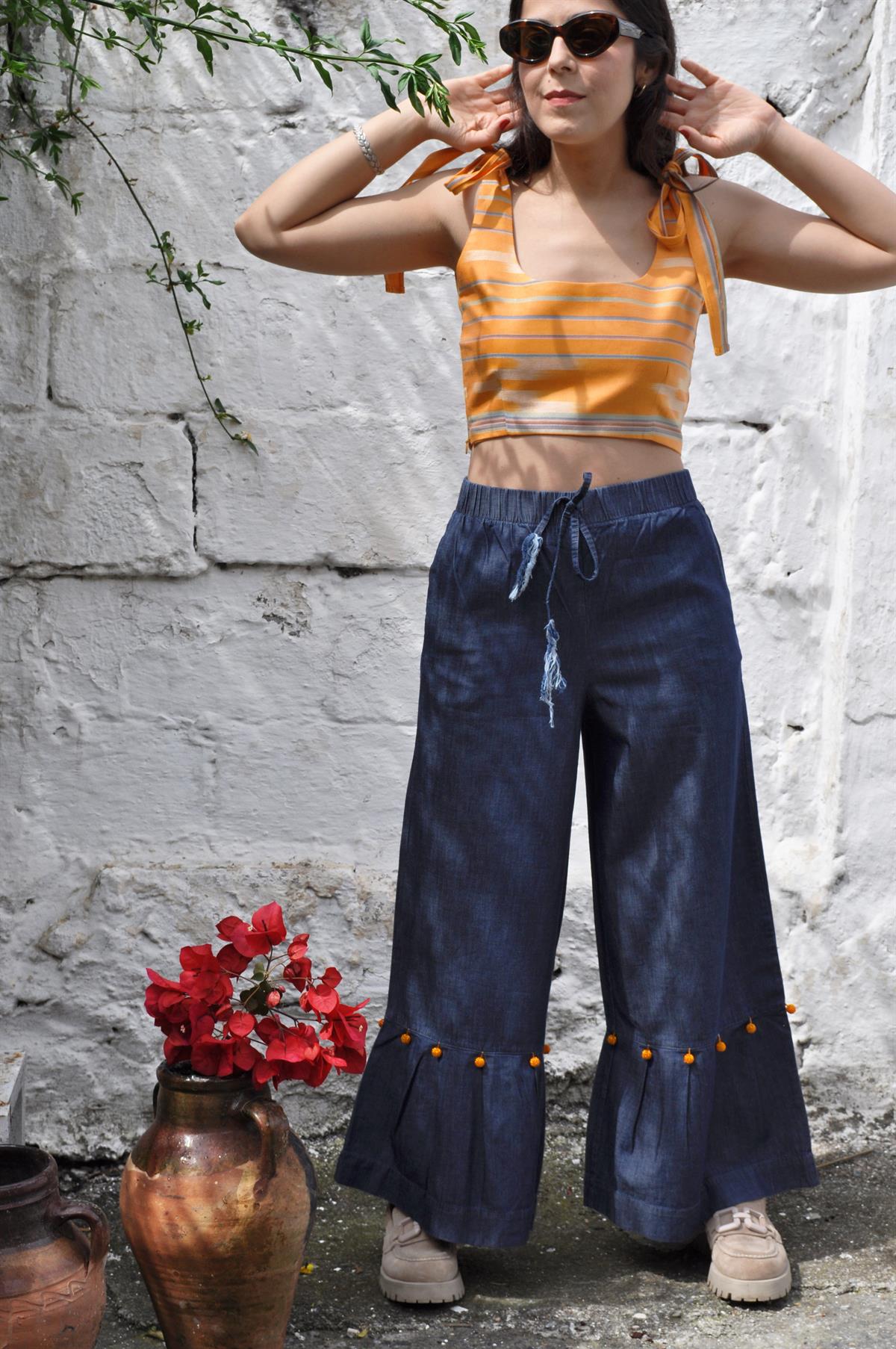 Turuncu Kutnu Balerin Yaka Crop Top