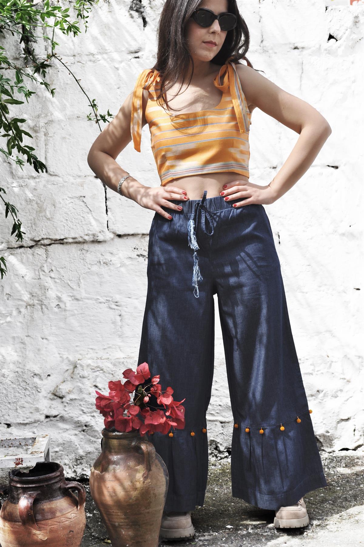 Turuncu Kutnu Balerin Yaka Crop Top