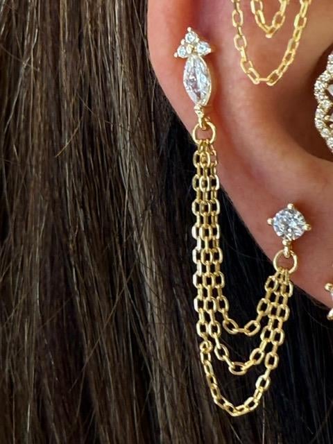 PaizGold Zincirli Taşlı Küpe 