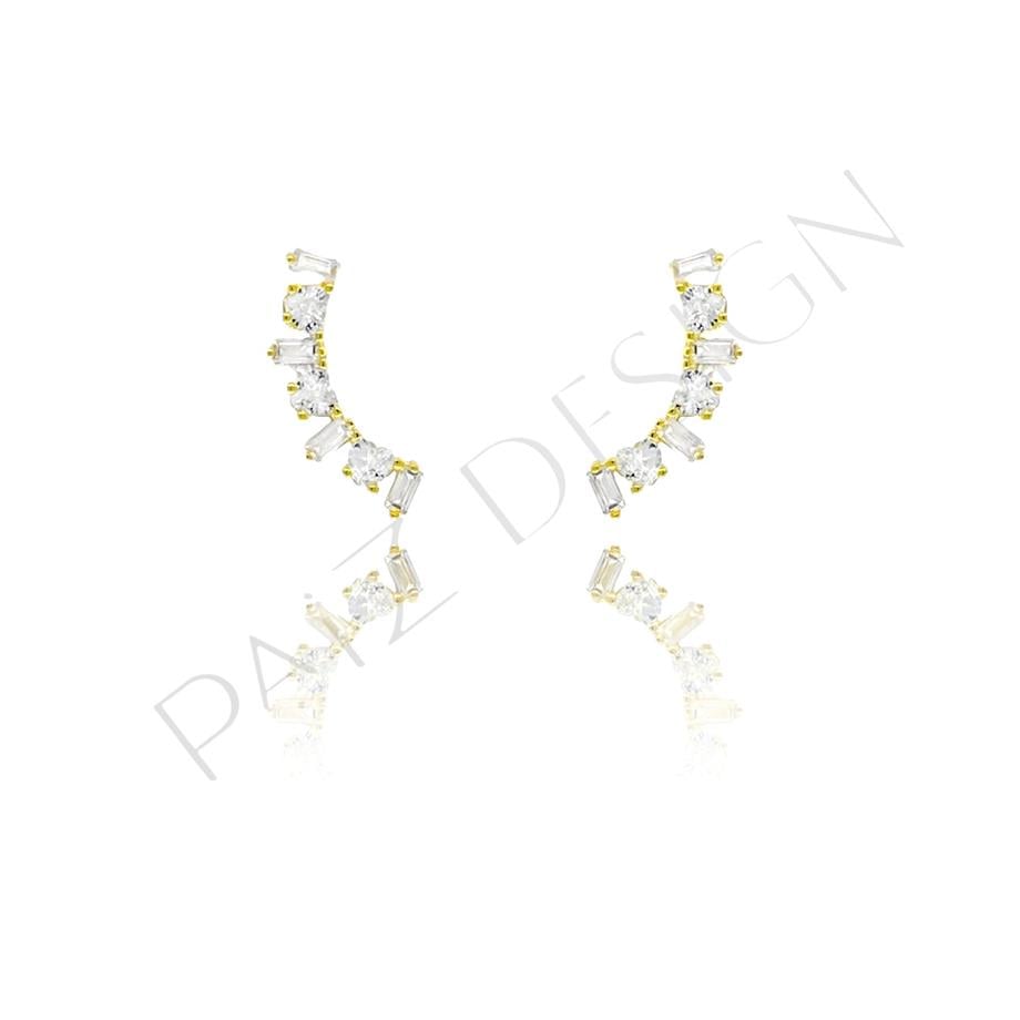 Paizİthal Taşlı Gold Ay Küpe 