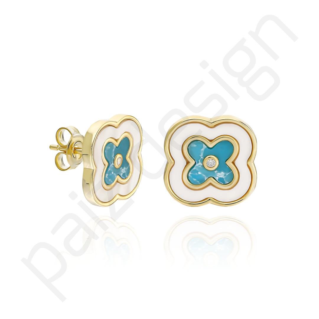 PaizMavi Mineli Gold Yonca Küpe 