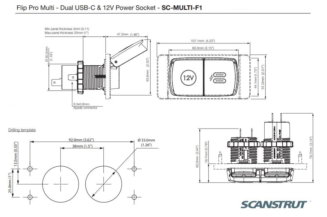 Flip Pro SC-MULTI-F1 Çiftli Type-C/12V Soket