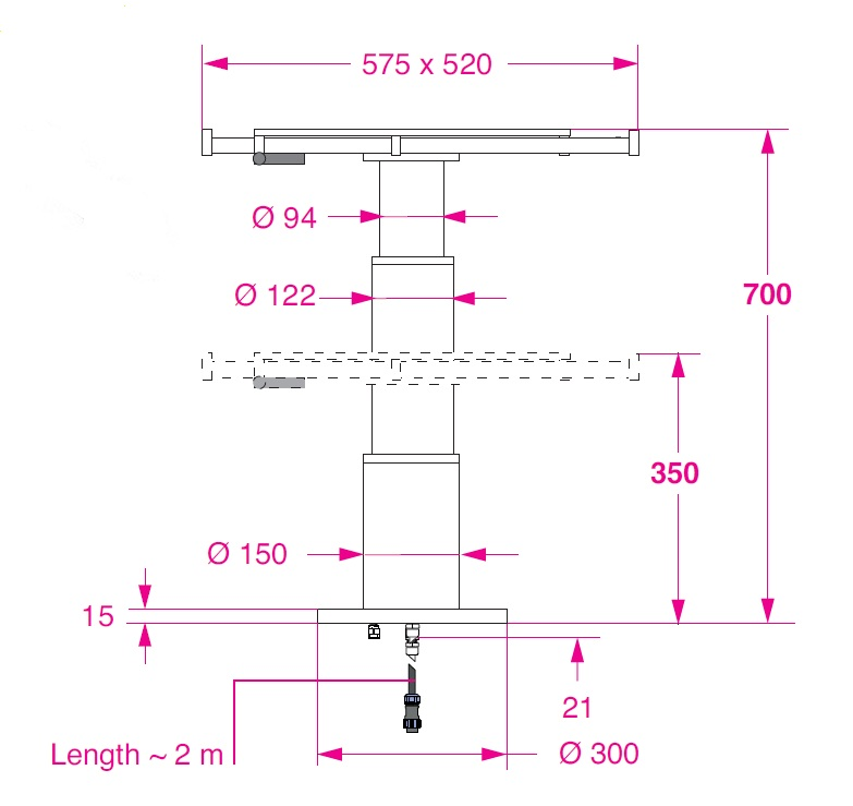 BARKA ELE.MASA AYAĞI,24V,2 KDM,KAYAR PLAKA 700MM