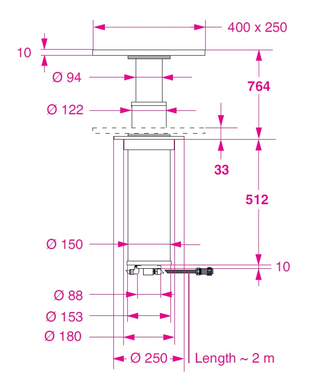 BARKA ELEKTRİKLİ MASA AYAĞI,GÖMME.24V,2 KDM-764MM
