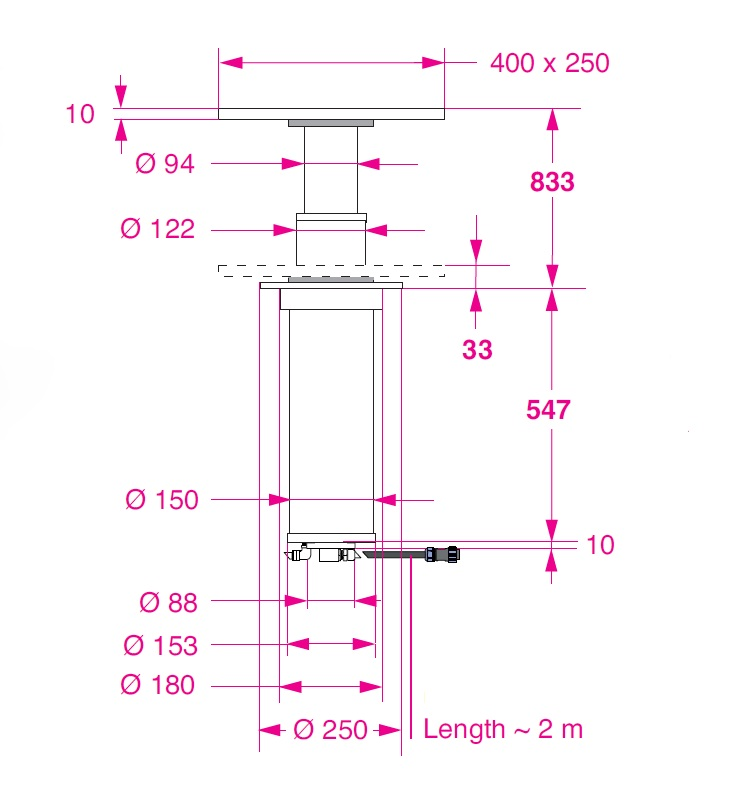 BARKA ELEK.MASA AYAĞI,GÖMME.12V,2 KDM - 833MM