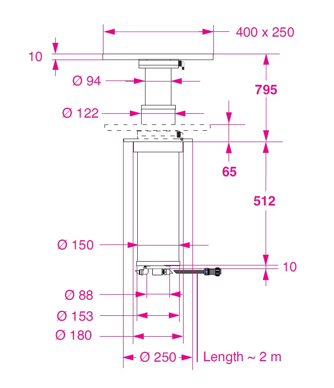 BARKA EL.MASA AYAĞI,GÖMME.12V,2 KDM, KYR PLK,795MM