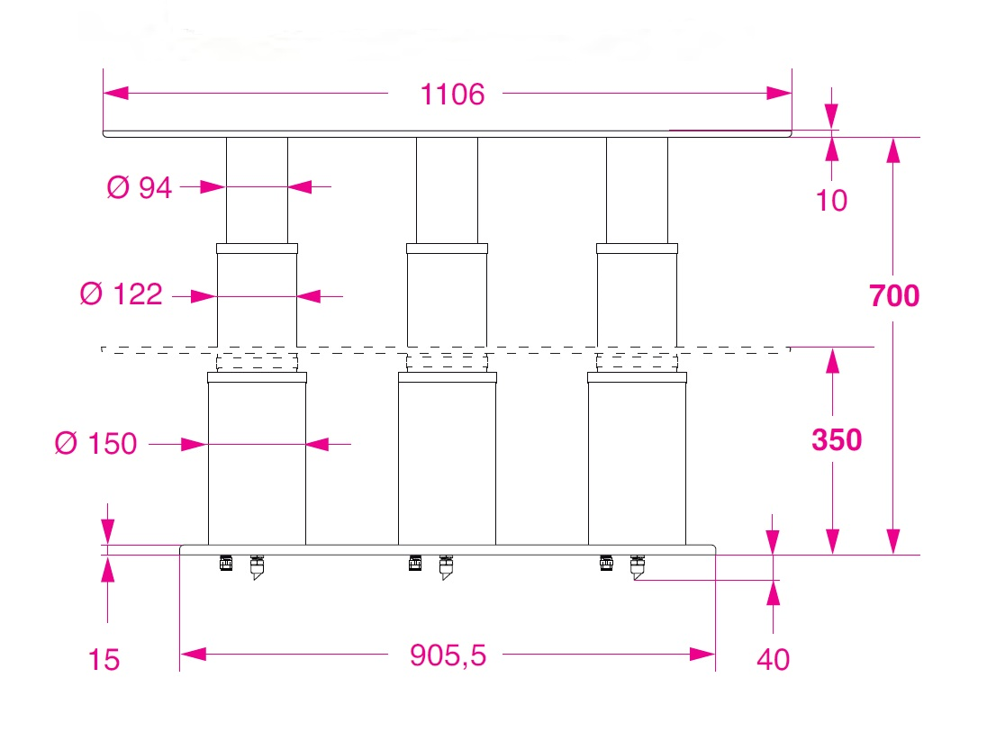 BARKA ELK. ÜÇLÜ MASA AYAĞI. 12V. 2 KADEME - 700MM