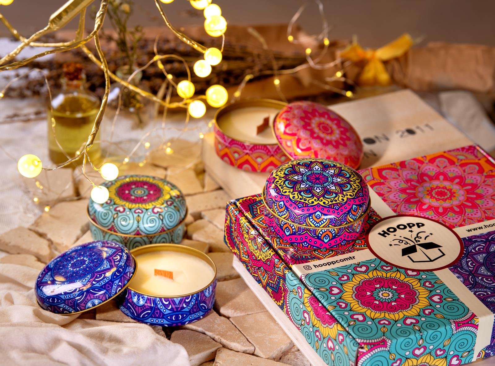 Hoopp Candle Kokulu Soya Wax Mum Seti 4'lü (Vanilya-Sedir-Okyanus-Lavanta) Kibrit Hediyeli