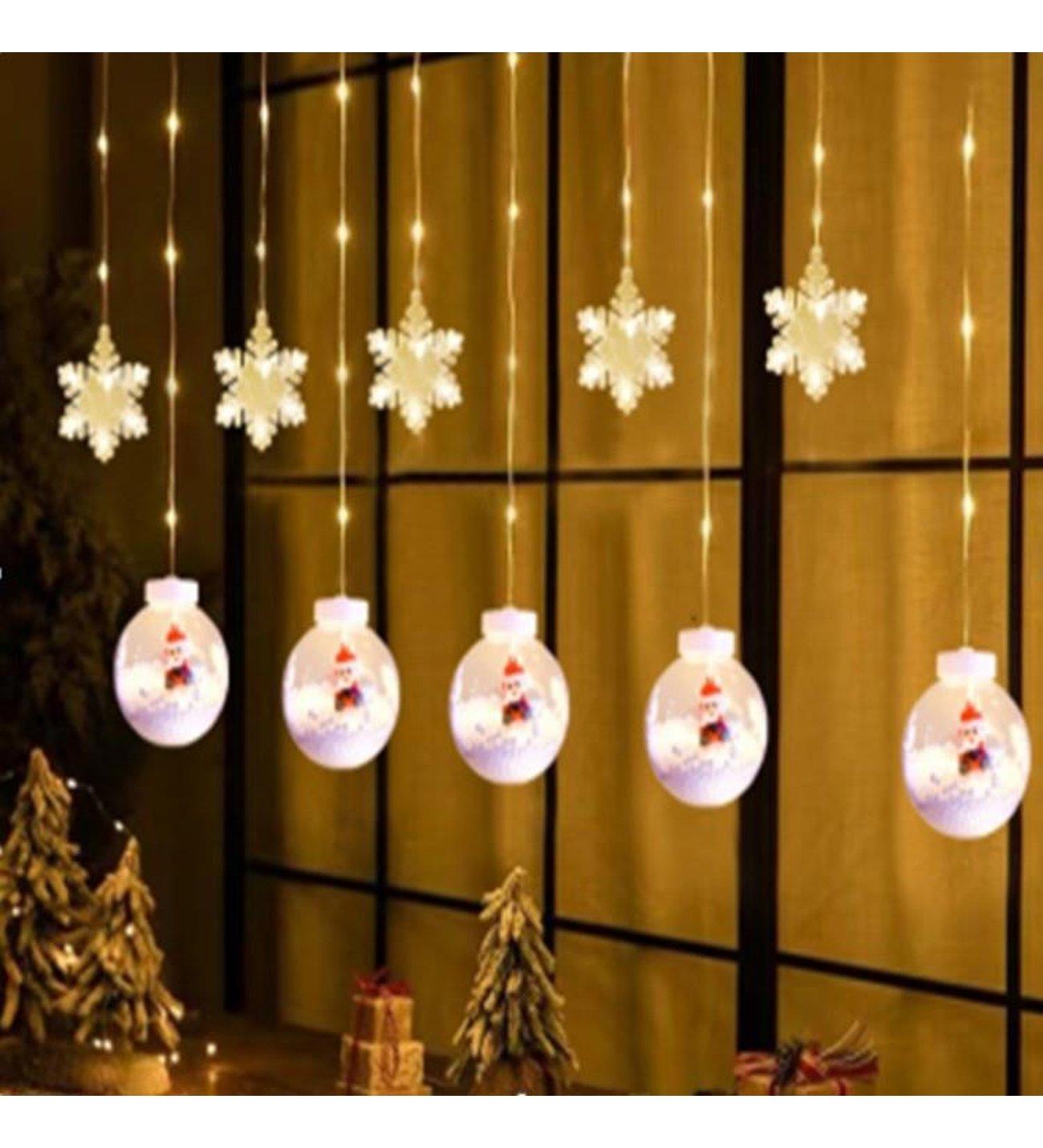 Ampul Noel Baba ve Yıldız Figür Animasyonlu Sarkıt Perde LED Yılbaşı Tasarım