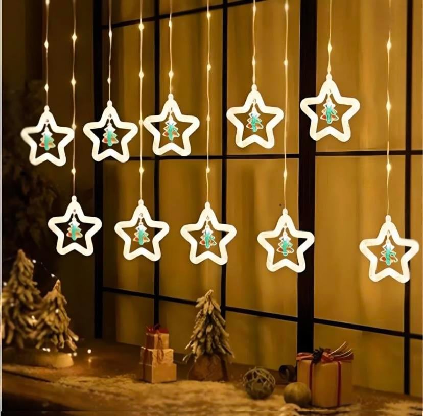 Animasyonlu Noel Baba ve Çam Yıldız Set Led Yılbaşı Perde Süsü 60-90 Cm 3 Metre Noel Baba ve Çam Yıldız Yılbaşı Süsü