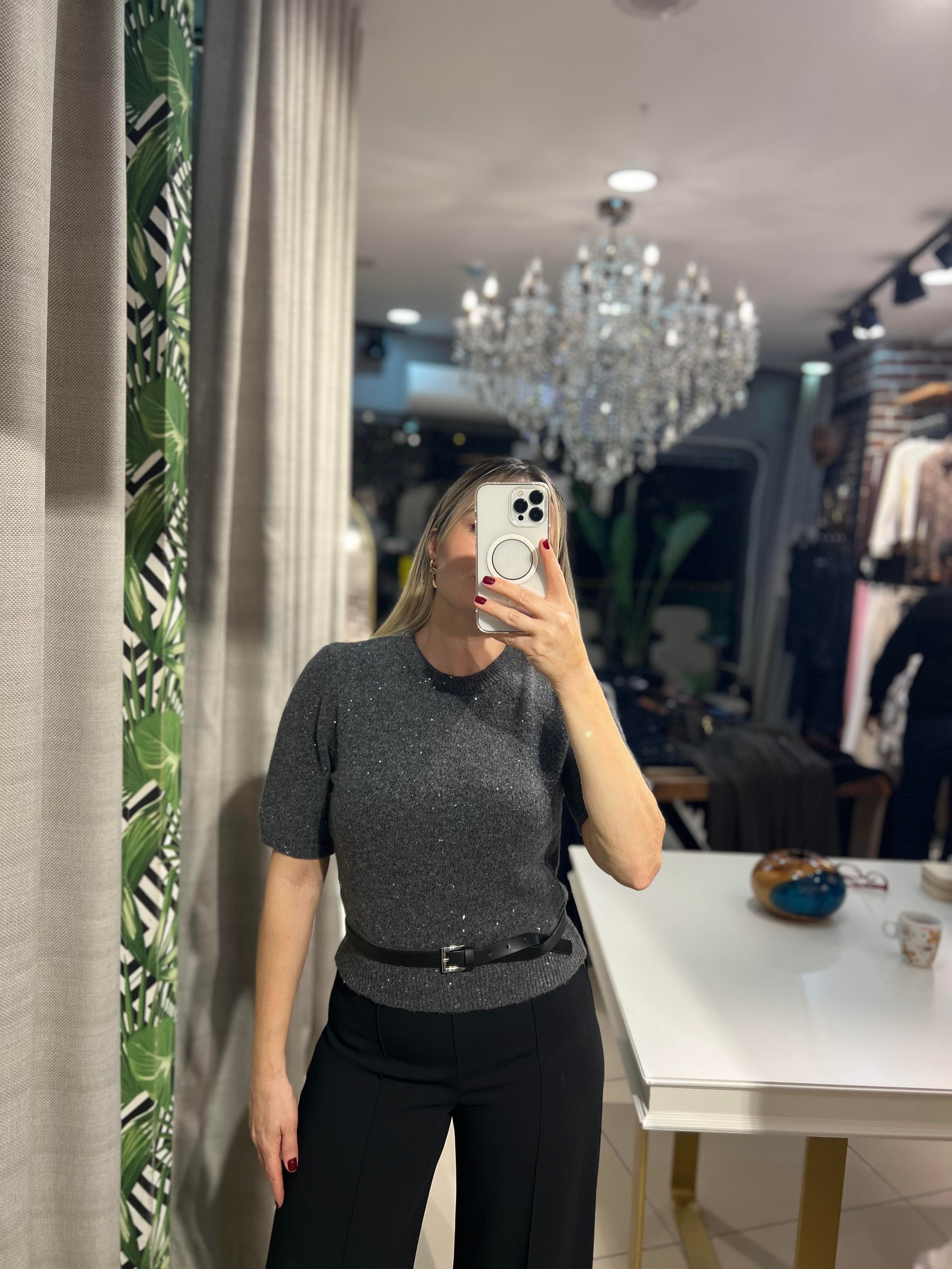 Bisiklet Yaka  Pullu Füme Triko