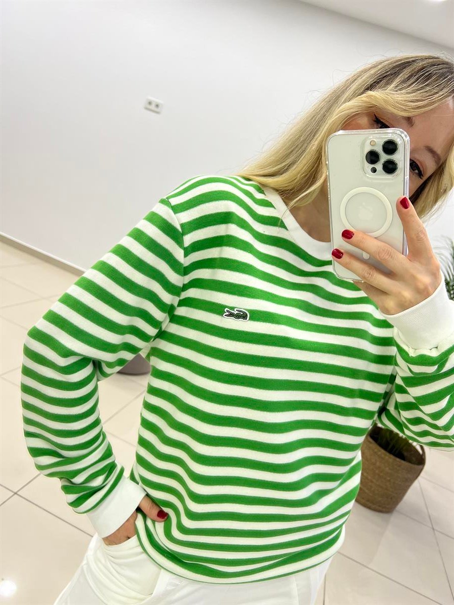 Çizgili Yeşil Sweatshırt 