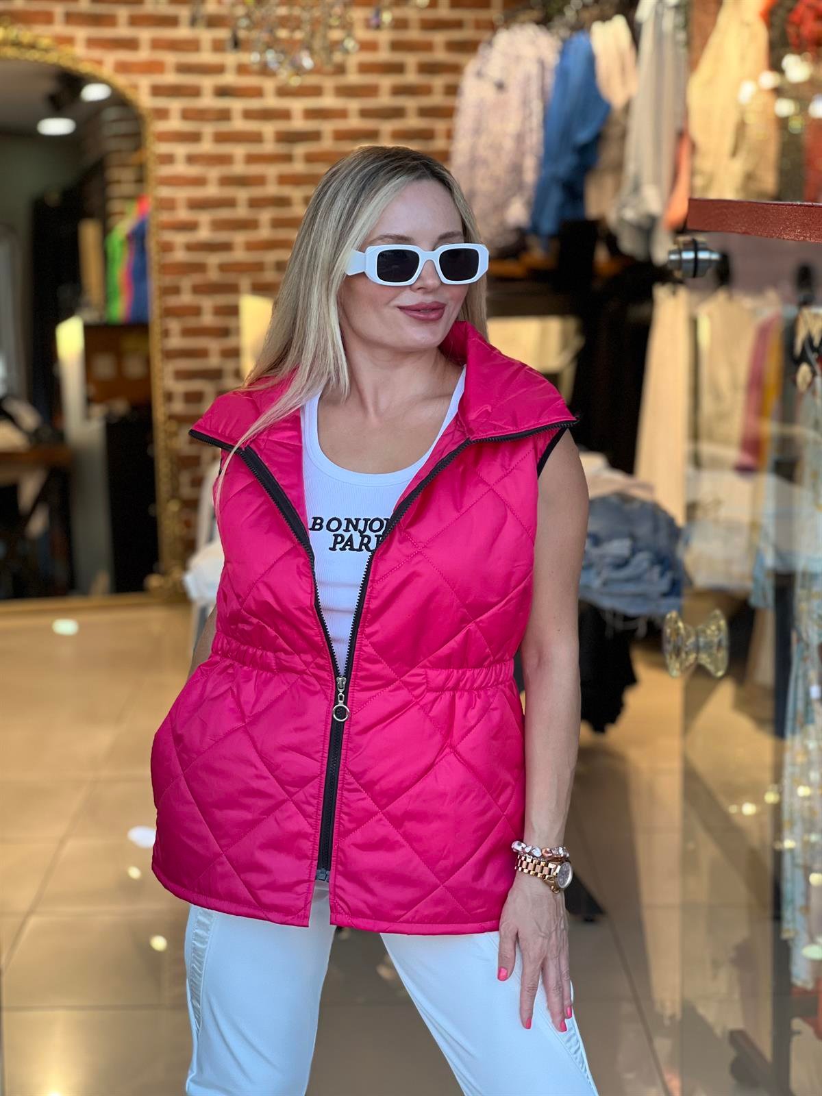 Fuşya Mevsimlik Kapitone Yelek