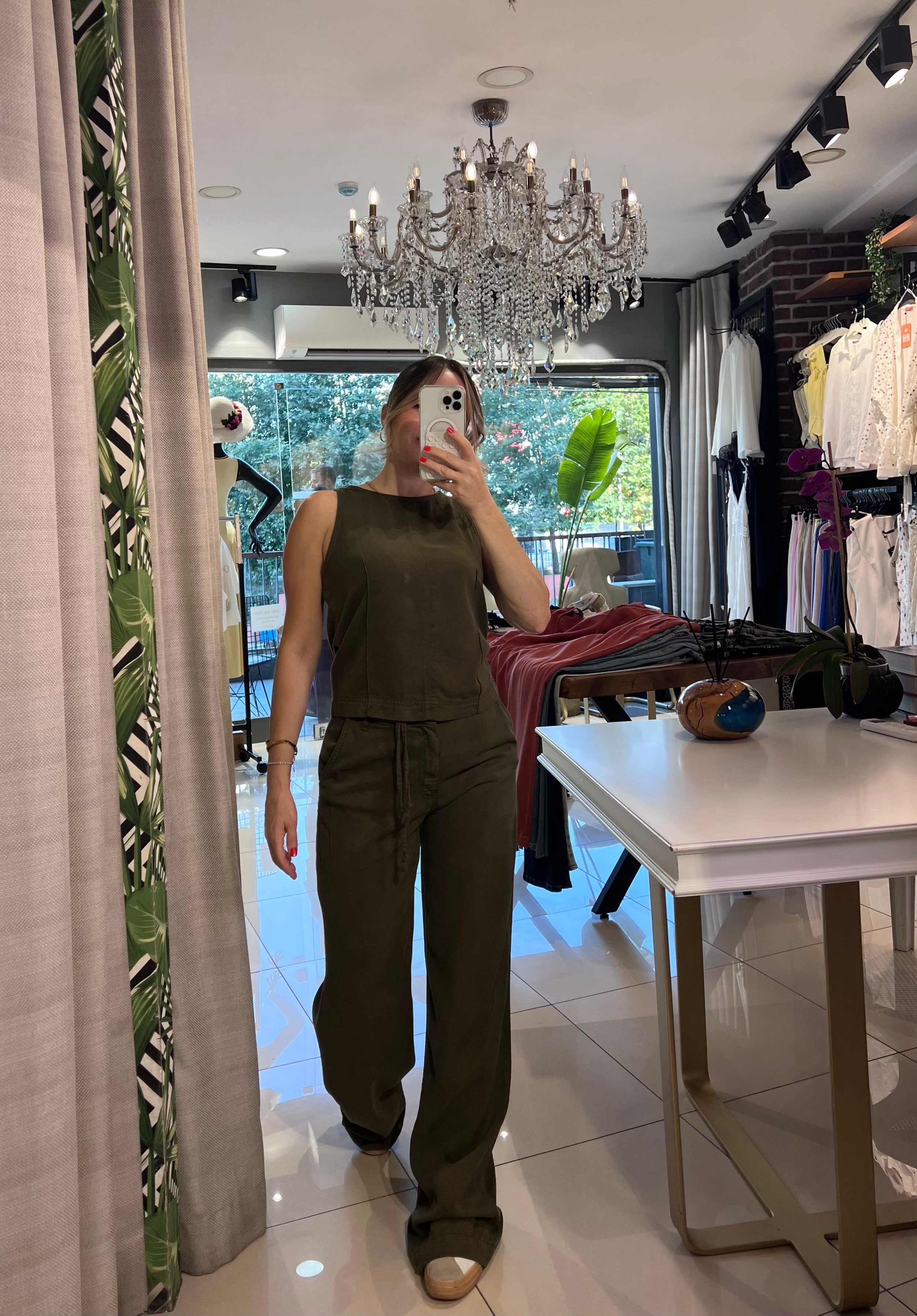 Haki Denim Bluz Pantolon Takım