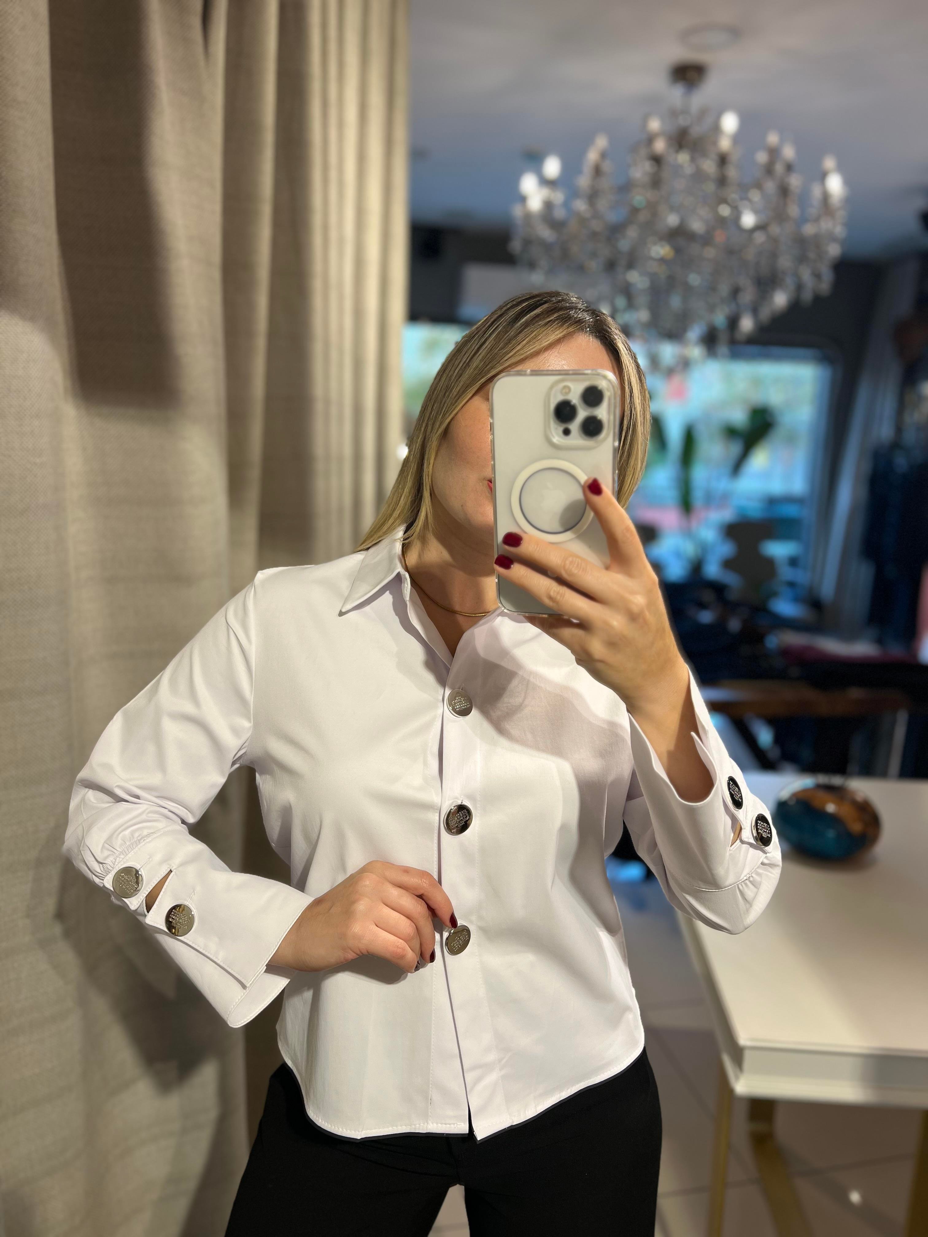 İpek Poplin Kumaş Silver Düğmeli Gömlek