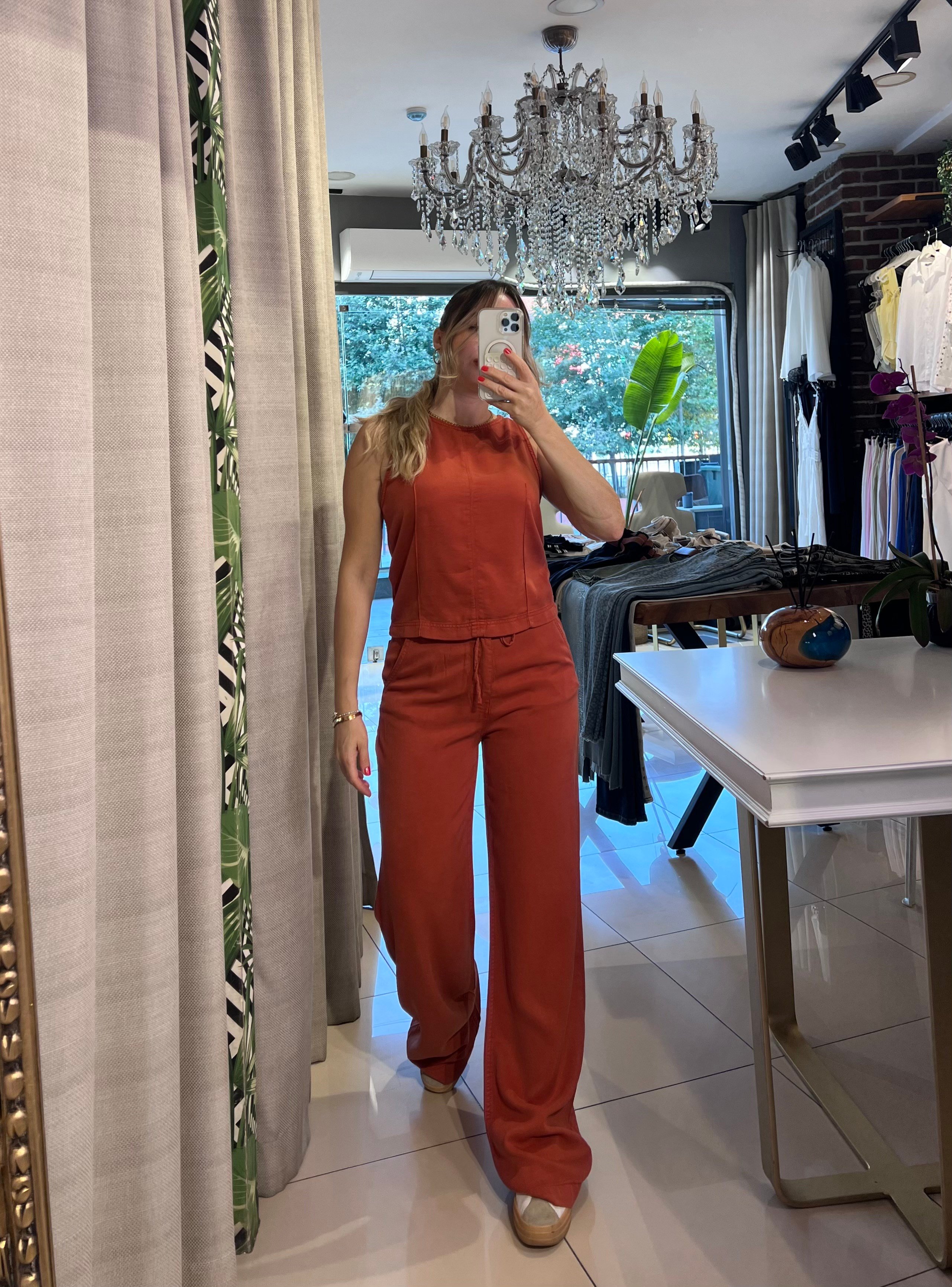 Kiremit Denim Bluz Pantolon Takım