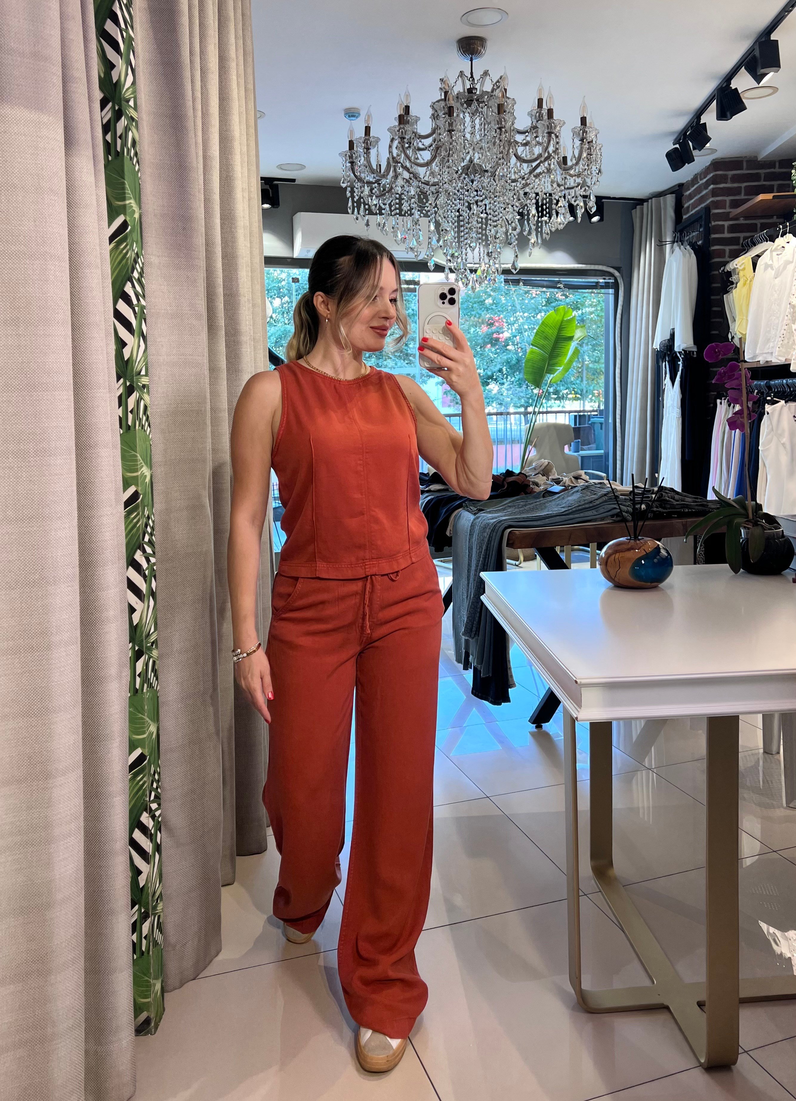 Kiremit Denim Bluz Pantolon Takım