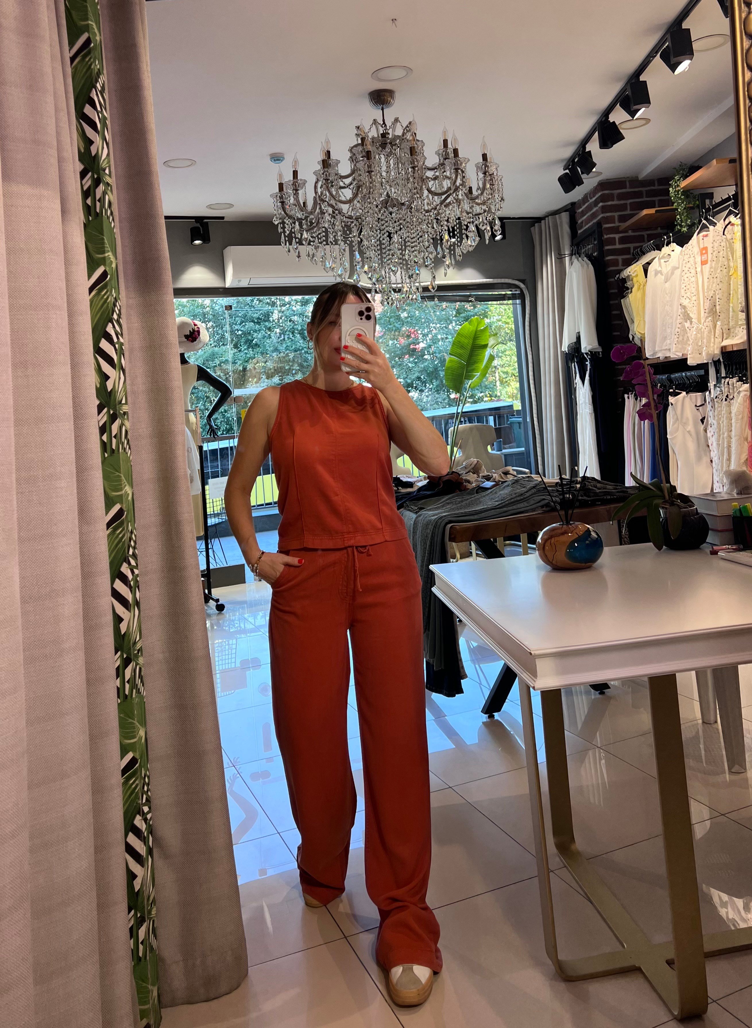 Kiremit Denim Bluz Pantolon Takım