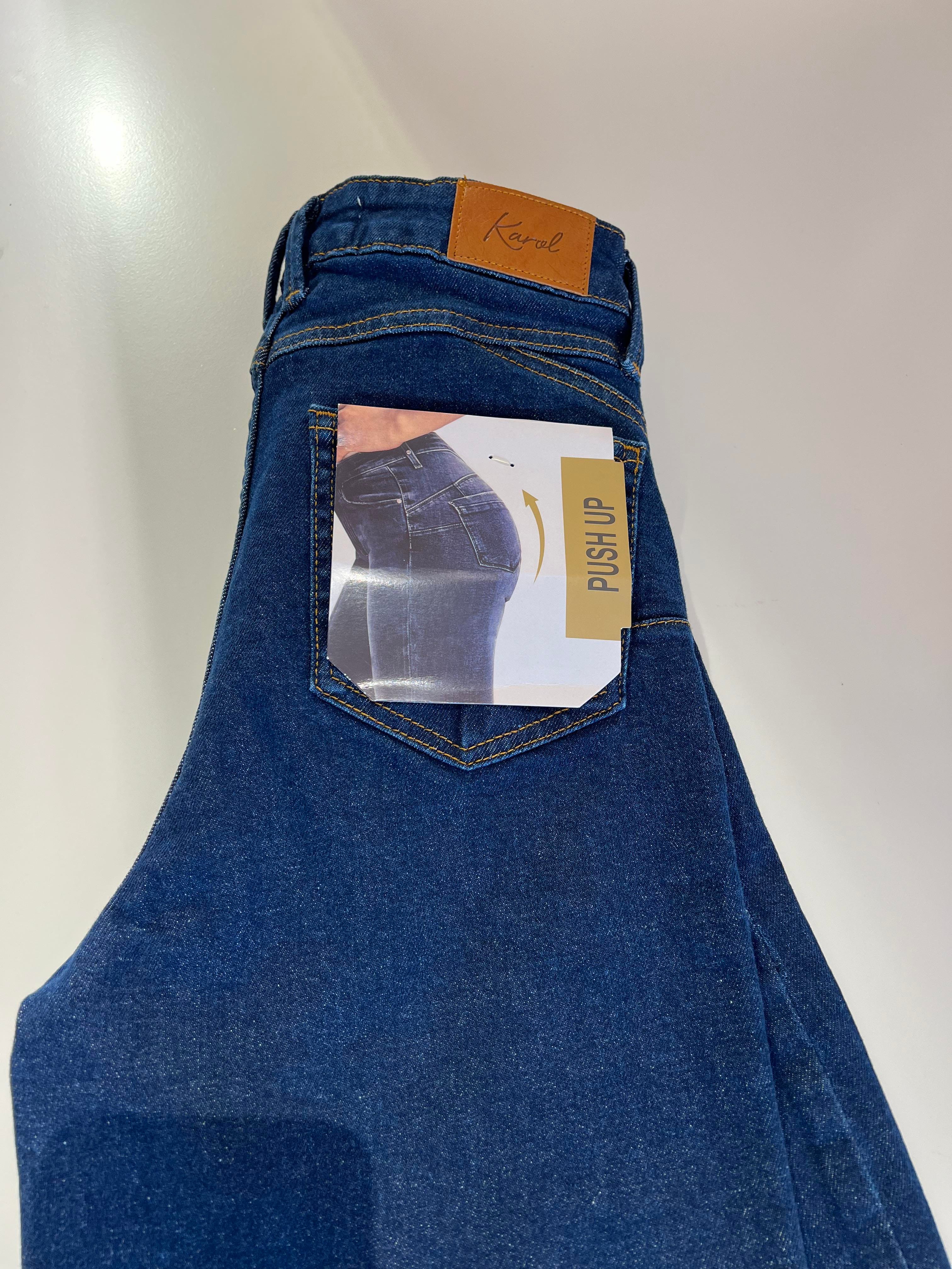 Koyu Mavi Push Up'lı İspanyol Paça Jean Pantolon