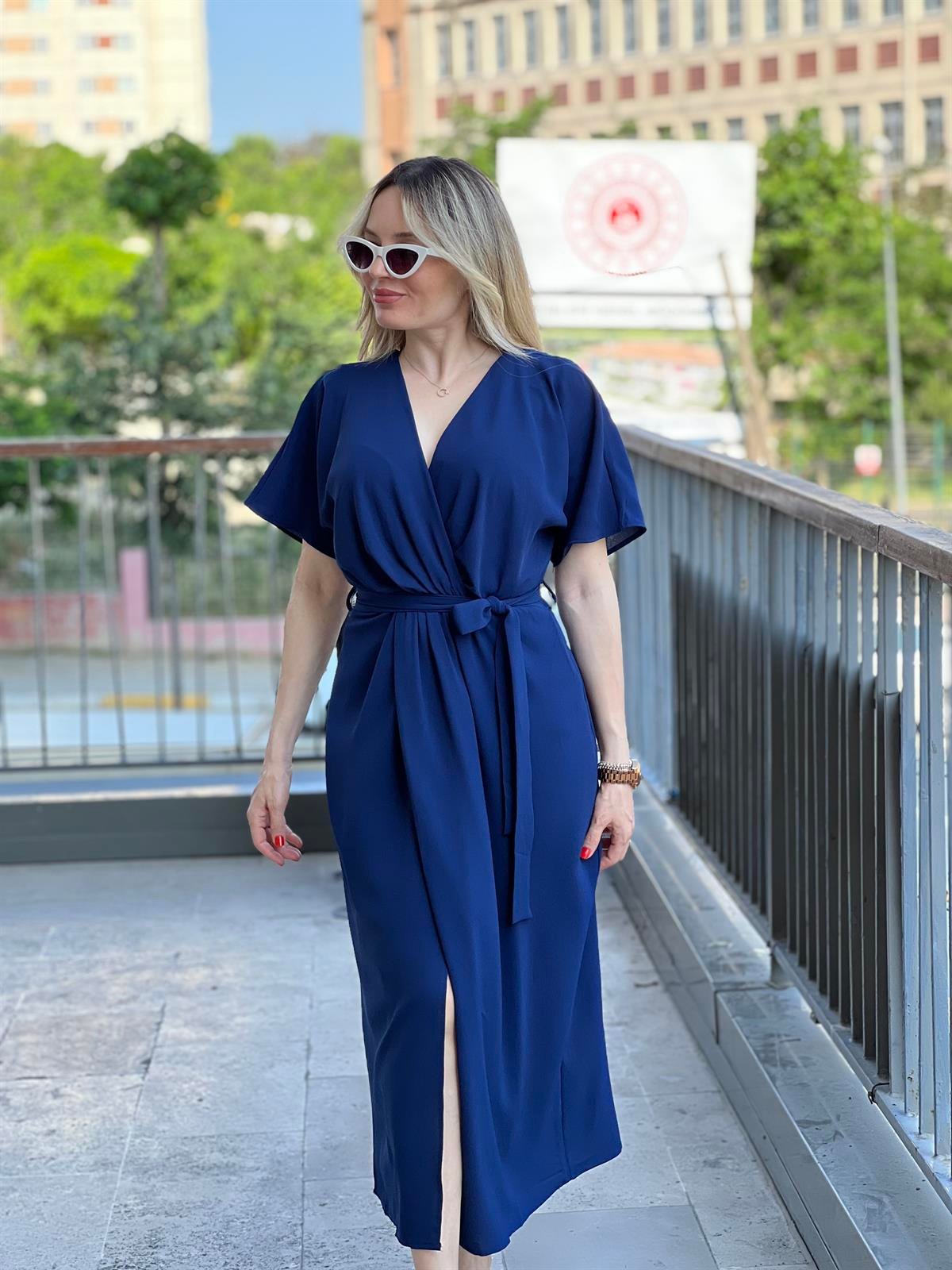 Lacivert Kapalı Anvelop Elbise