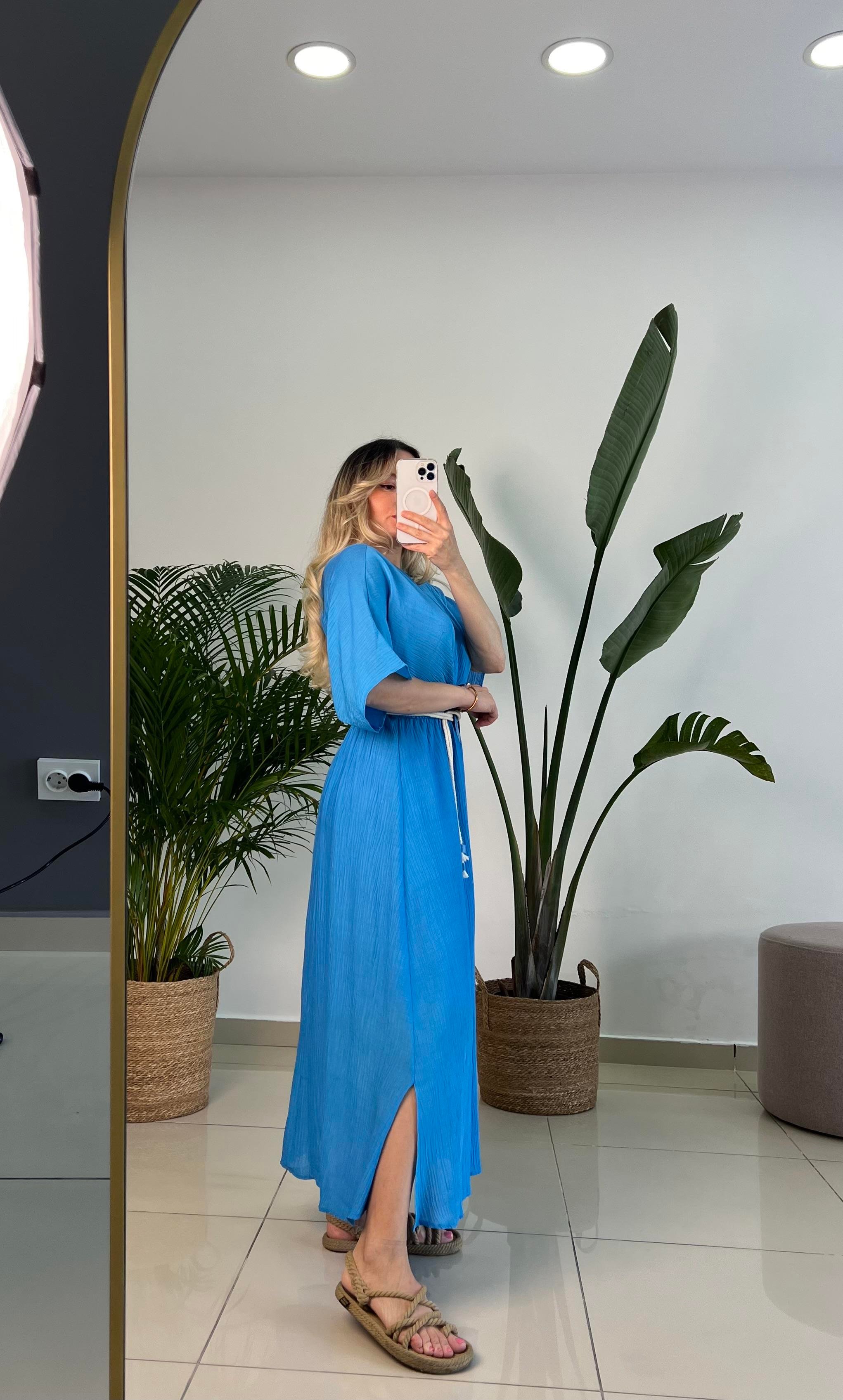 Mavi Renk Helen Model Elbise