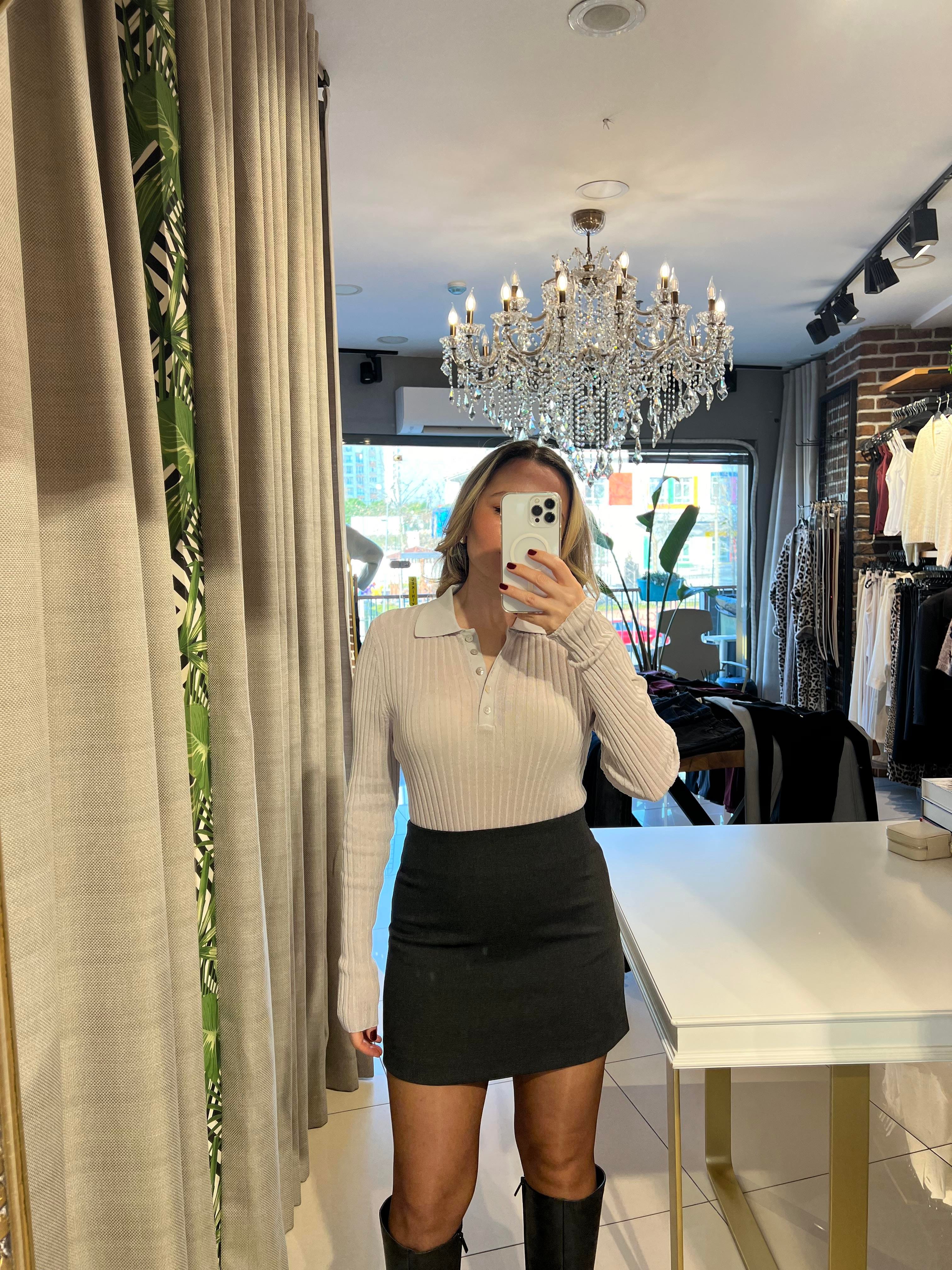 Orijinal Marka Evaze Antrasit Mini Etek