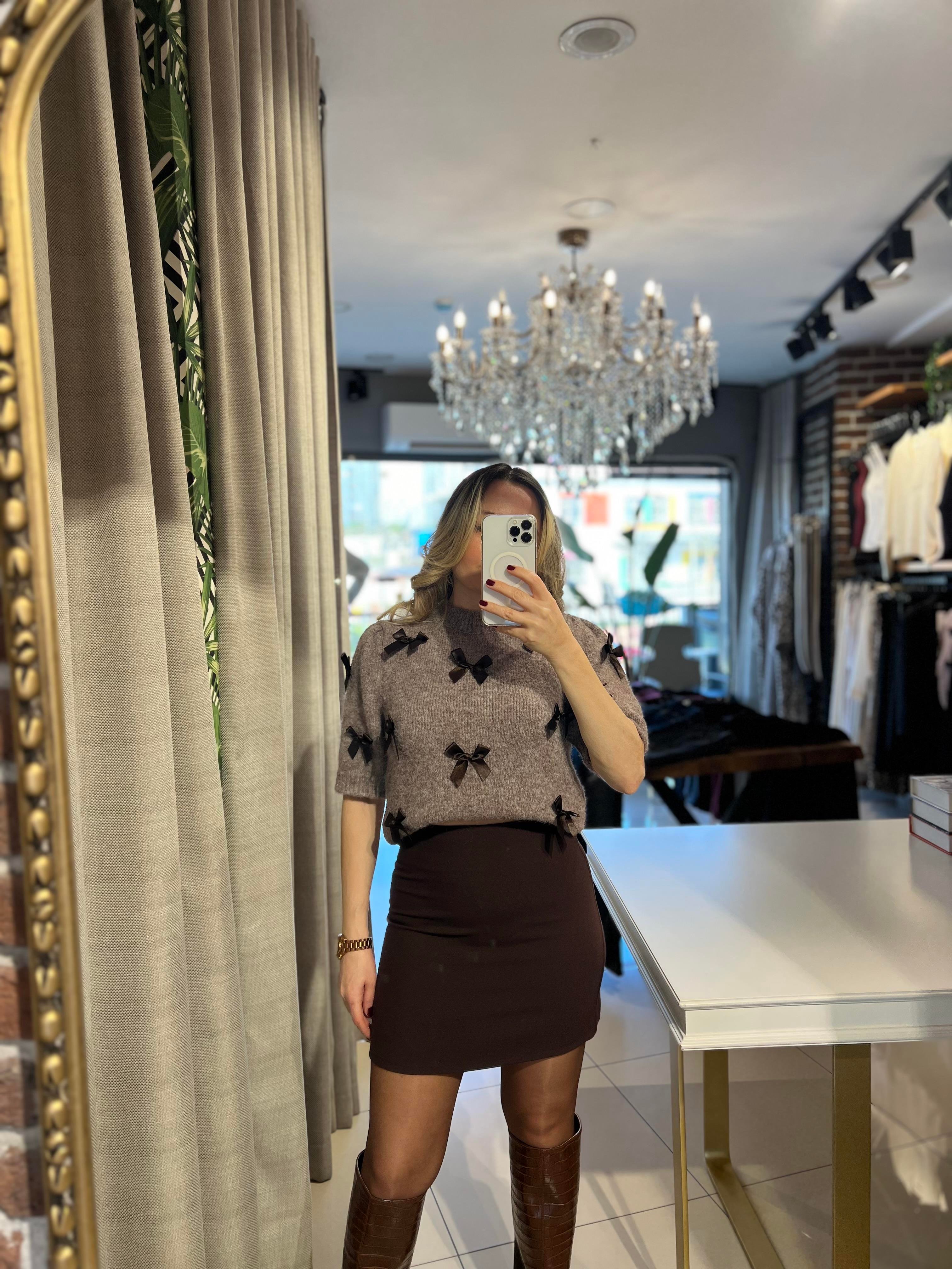 Orijinal Marka Evaze Kahverengi Mini Etek