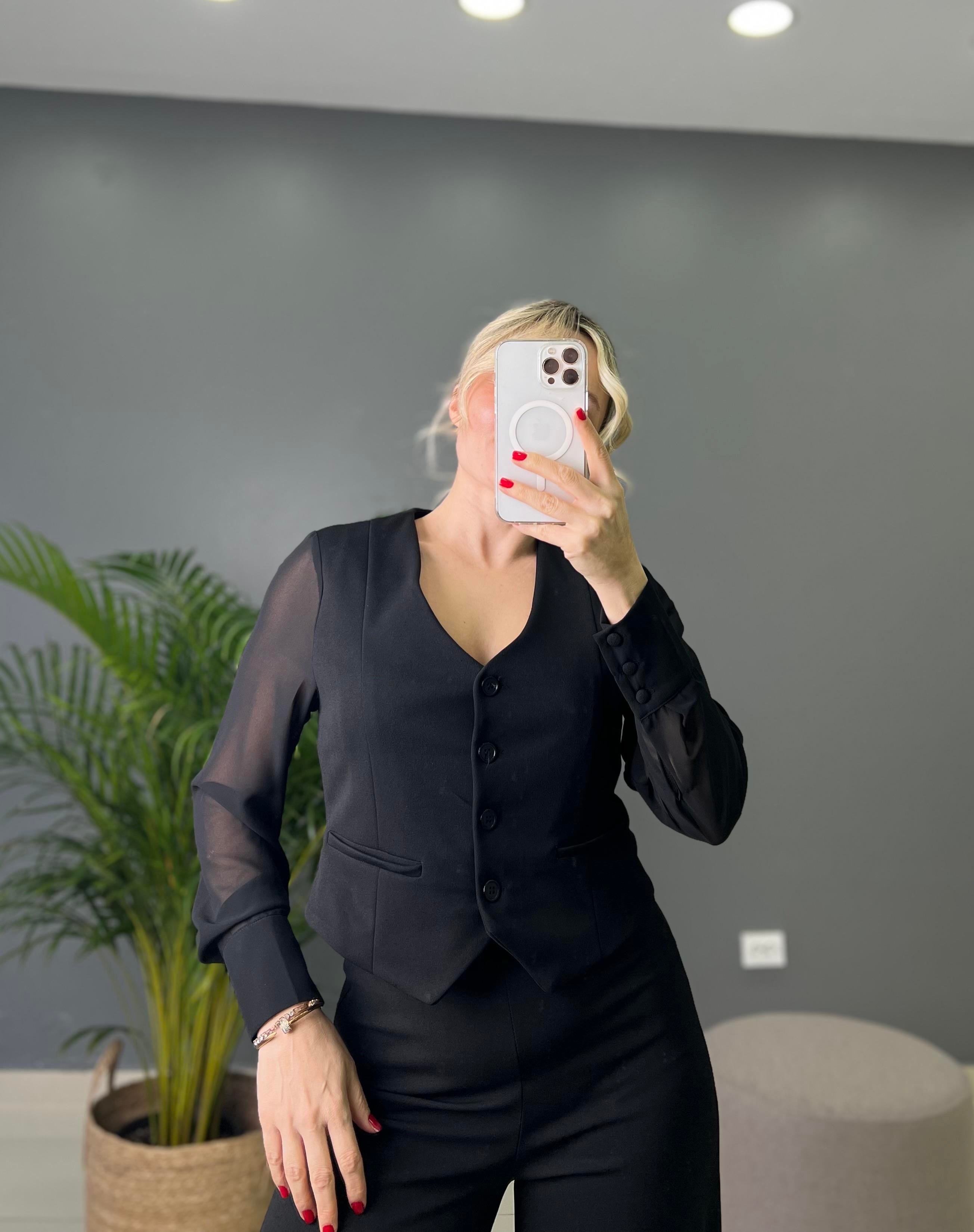 Şifon Uzun kollu Fit Kalıp Kısa Ceket