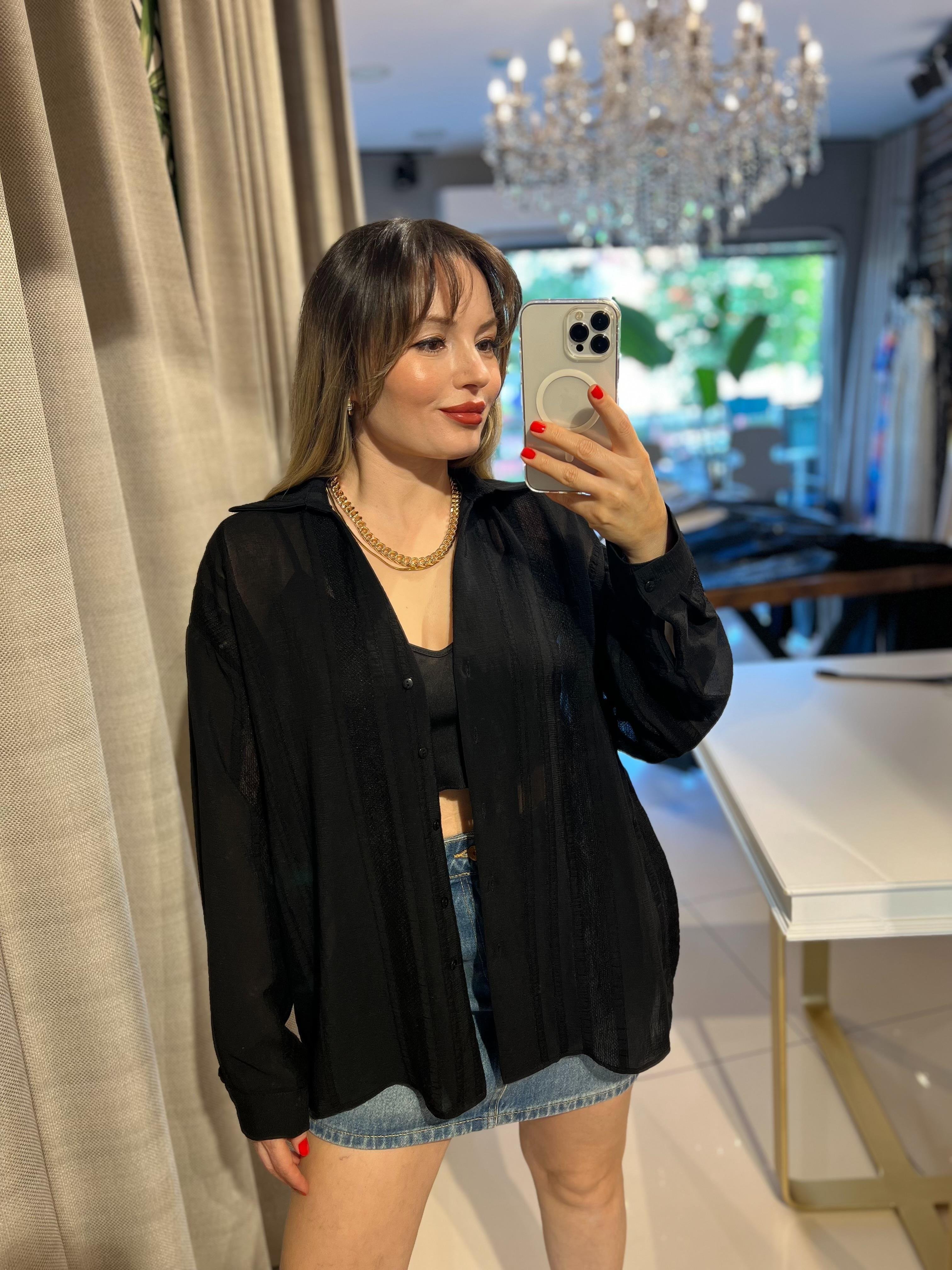 Siyah Transparan Salaş Gömlek