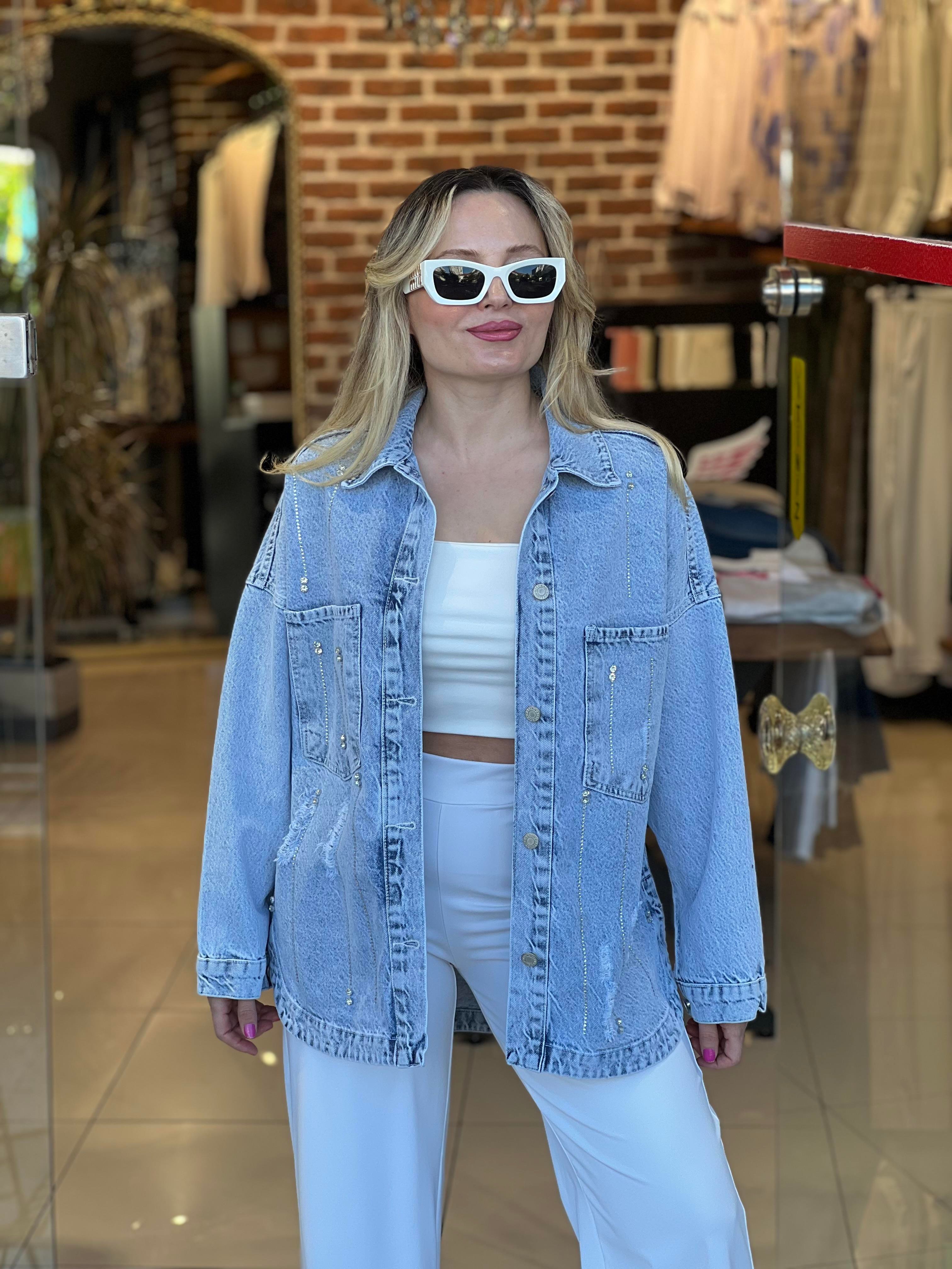 Taş Detaylı Denim Ceket 