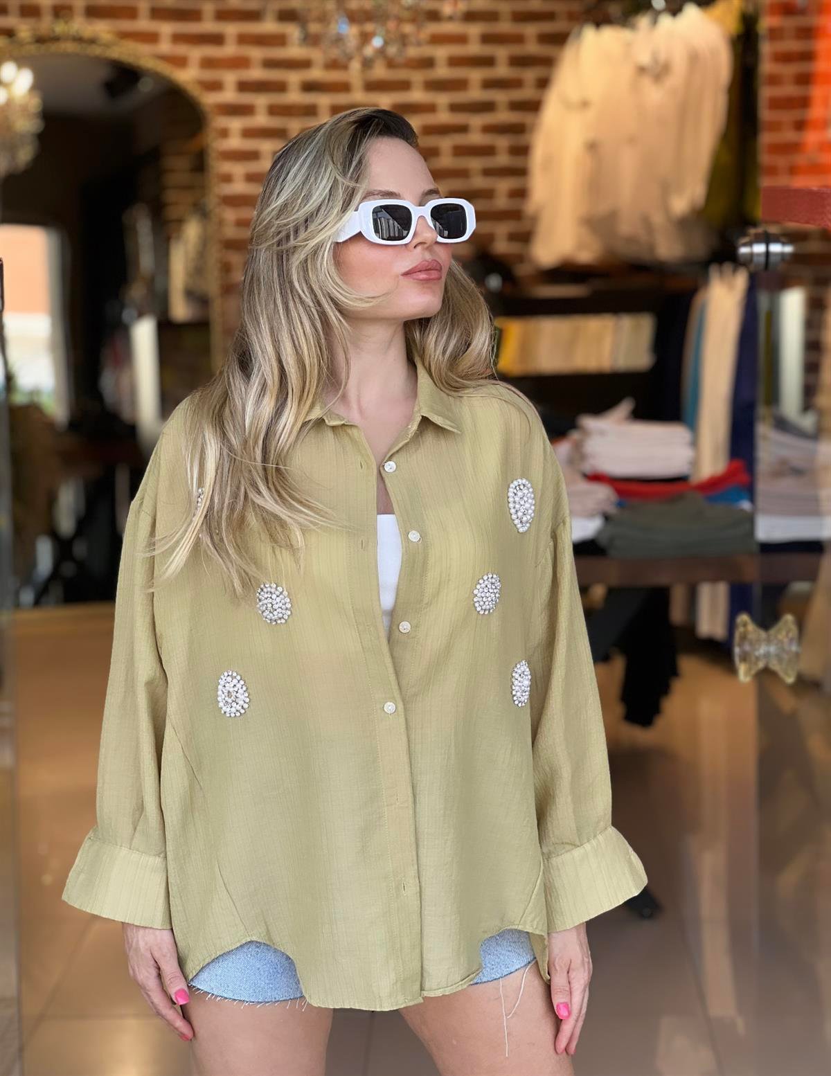 Taşlı Oversize Gömlek