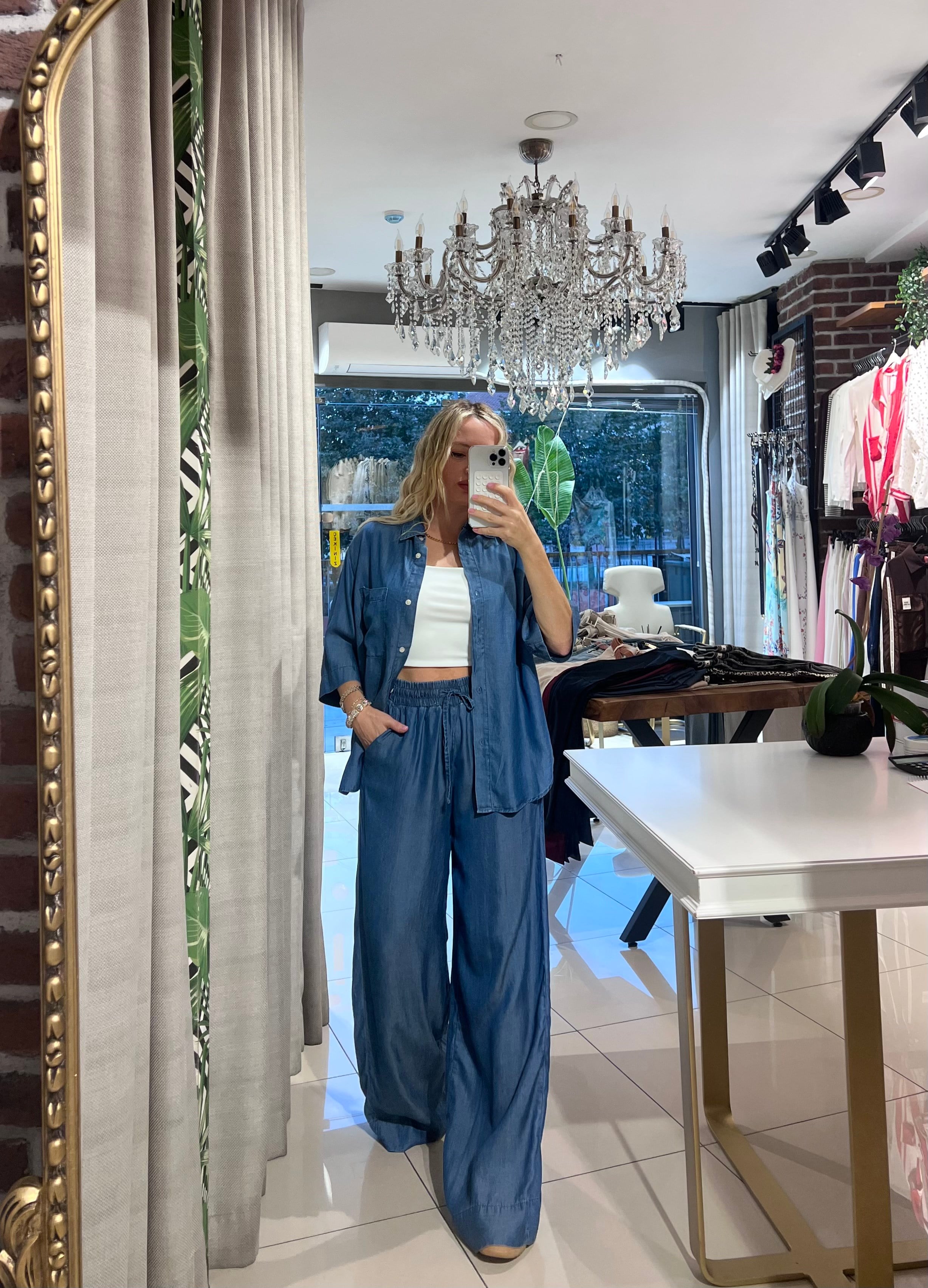 Tensel Denim Gömlek Pantolon Takım