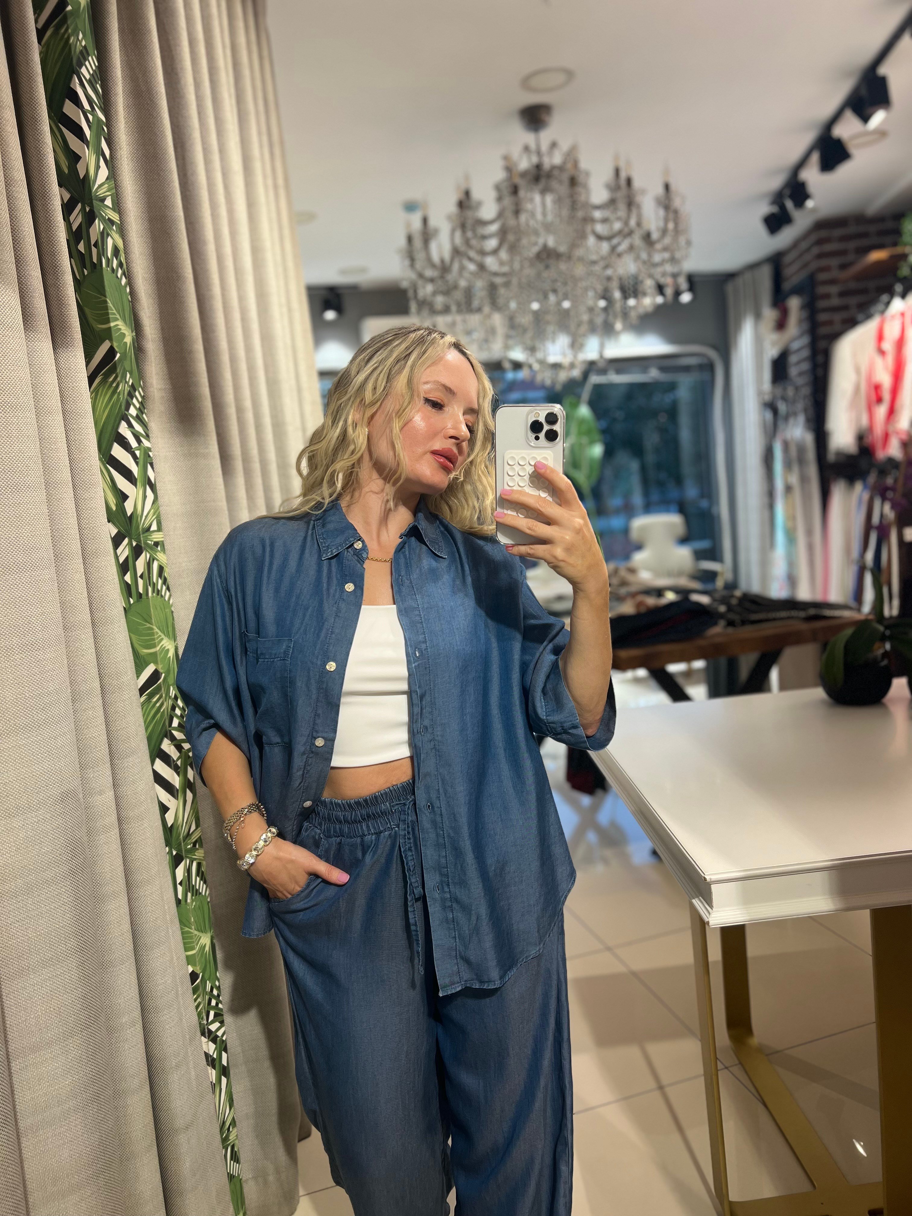 Tensel Denim Gömlek Pantolon Takım