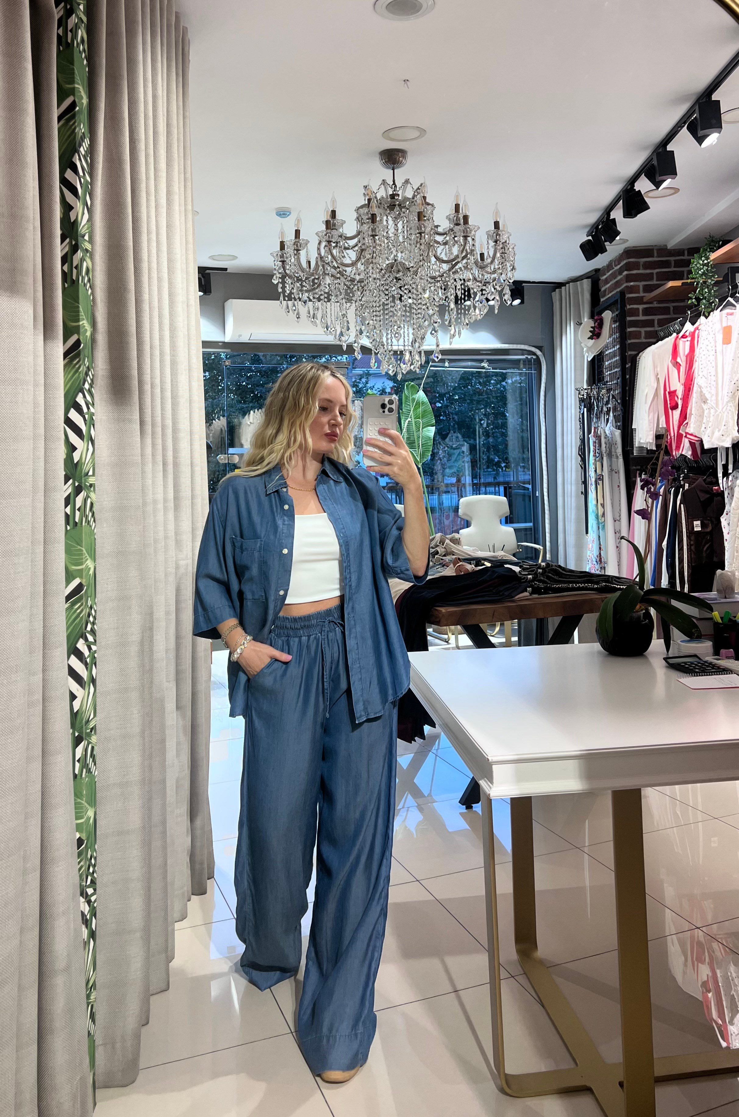 Tensel Denim Gömlek Pantolon Takım